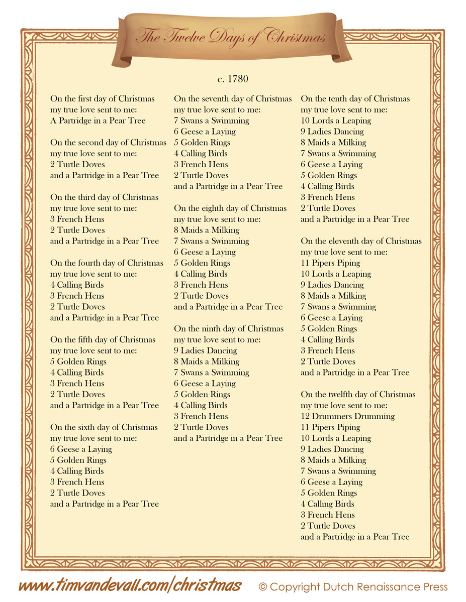 12 Days Of Christmas Lyrics Printable | Christmas Lyrics pertaining to Twelve Days Of Christmas Words Printable