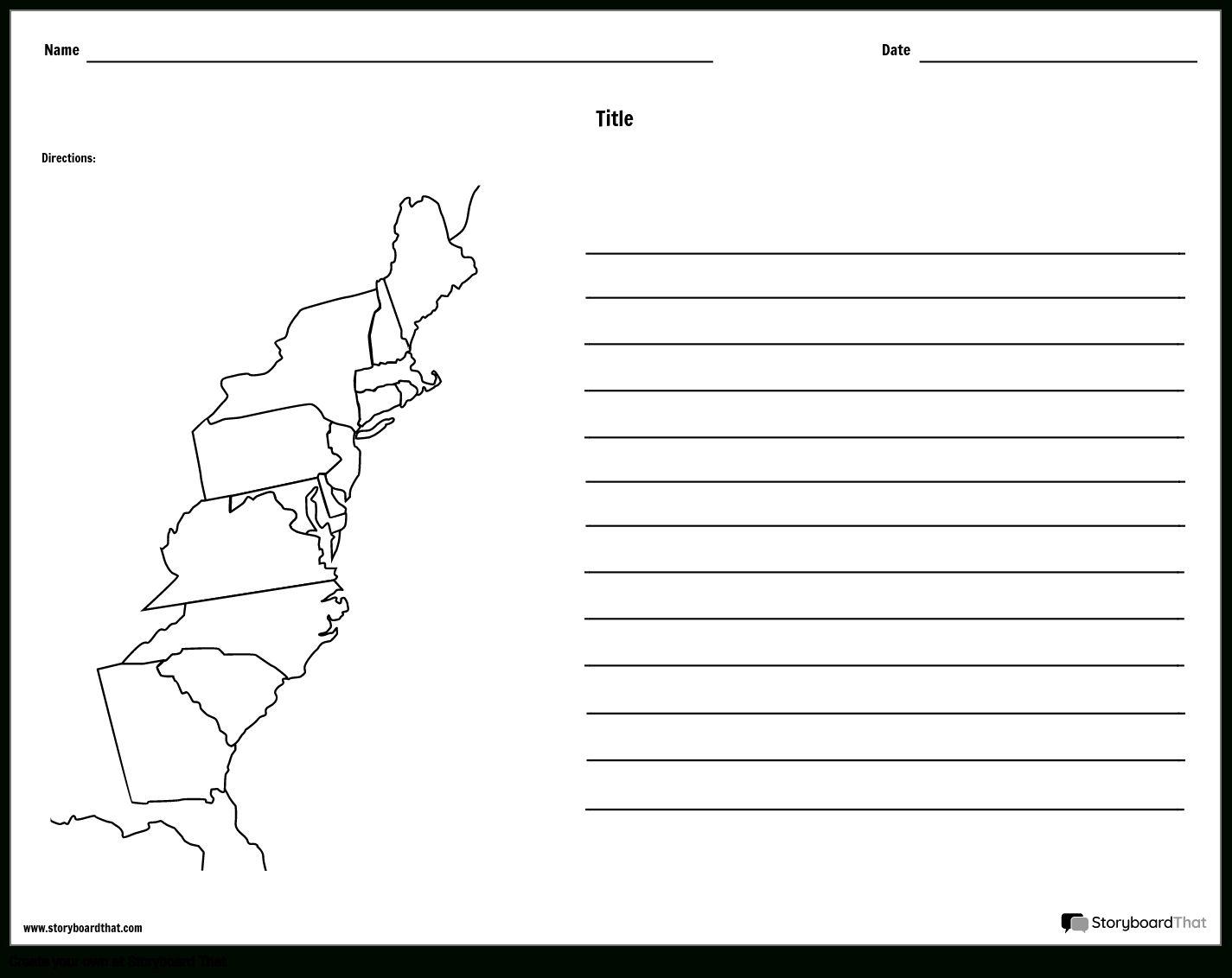13 Colonies Map - With Lines Storyboardworksheet-Templates in Blank Map 13 Colonies Printable