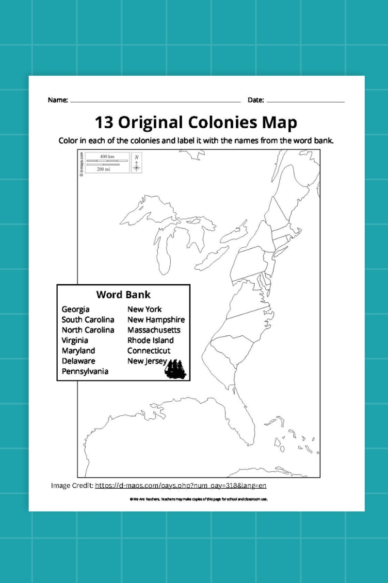 13 Original Colonies Map Bundle (Free Printable Worksheets) in Blank Map 13 Colonies Printable