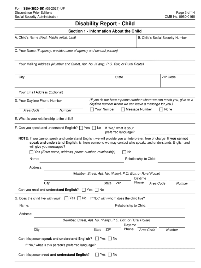 2021-2025 Form Ssa-3820-Bk Fill Online, Printable, Fillable, Blank for Printable Social Security Disability Forms