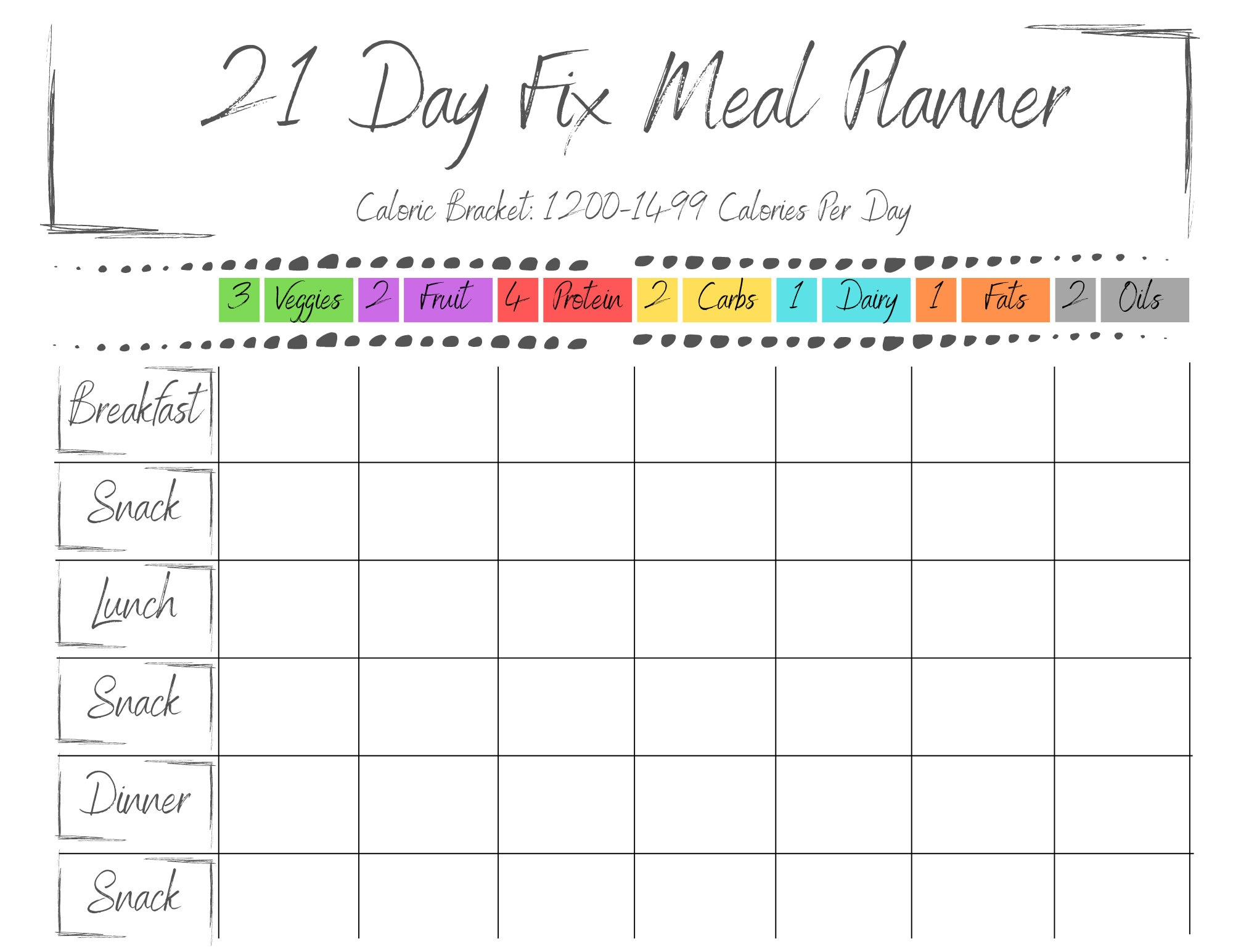 21 Day Fix (1200-1499) Planner Bundle - Etsy Uk with 21 Day Fix Printable Meal Planner