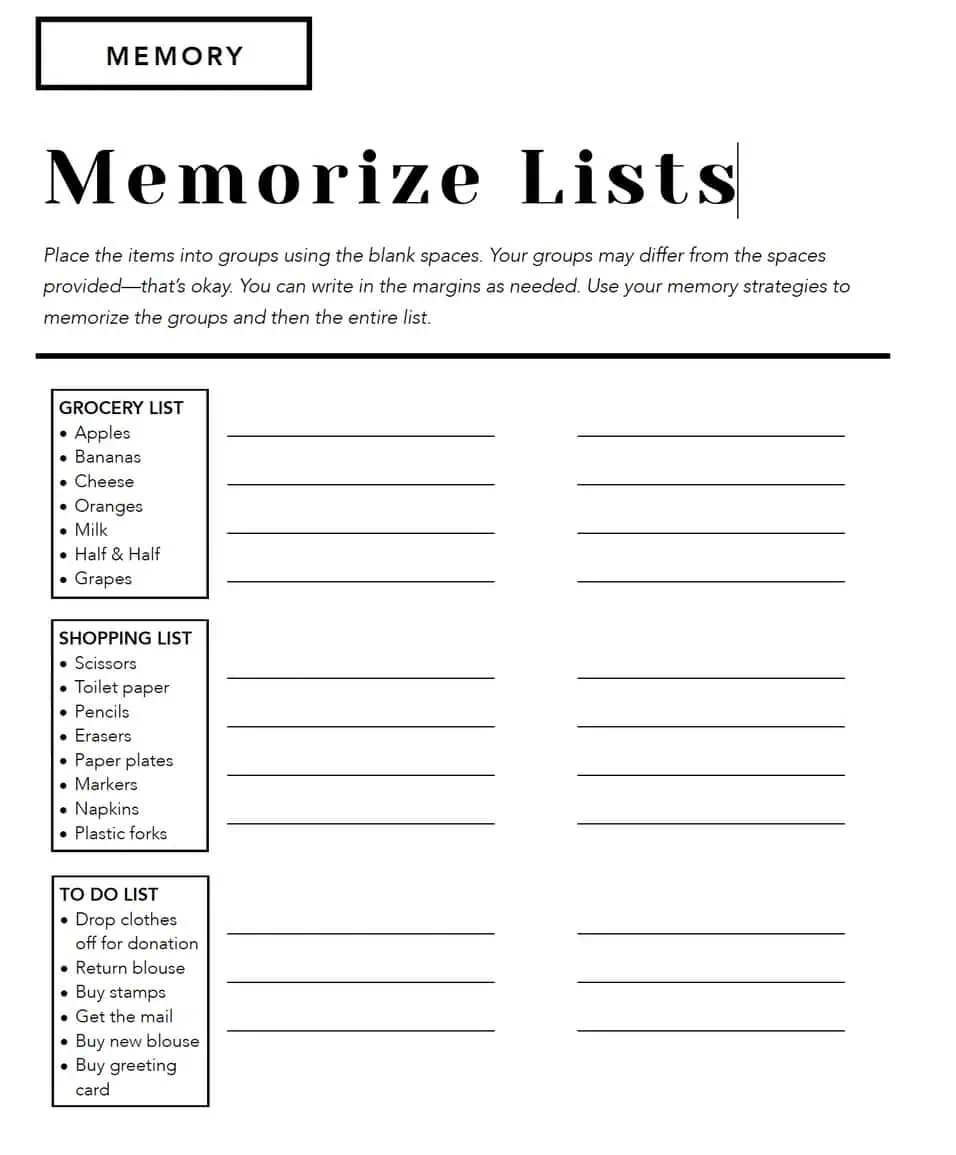 27 Functional Memory Tasks For Adults Speech Therapy Free Printable inside Free Printable Memory Worksheets For Adults