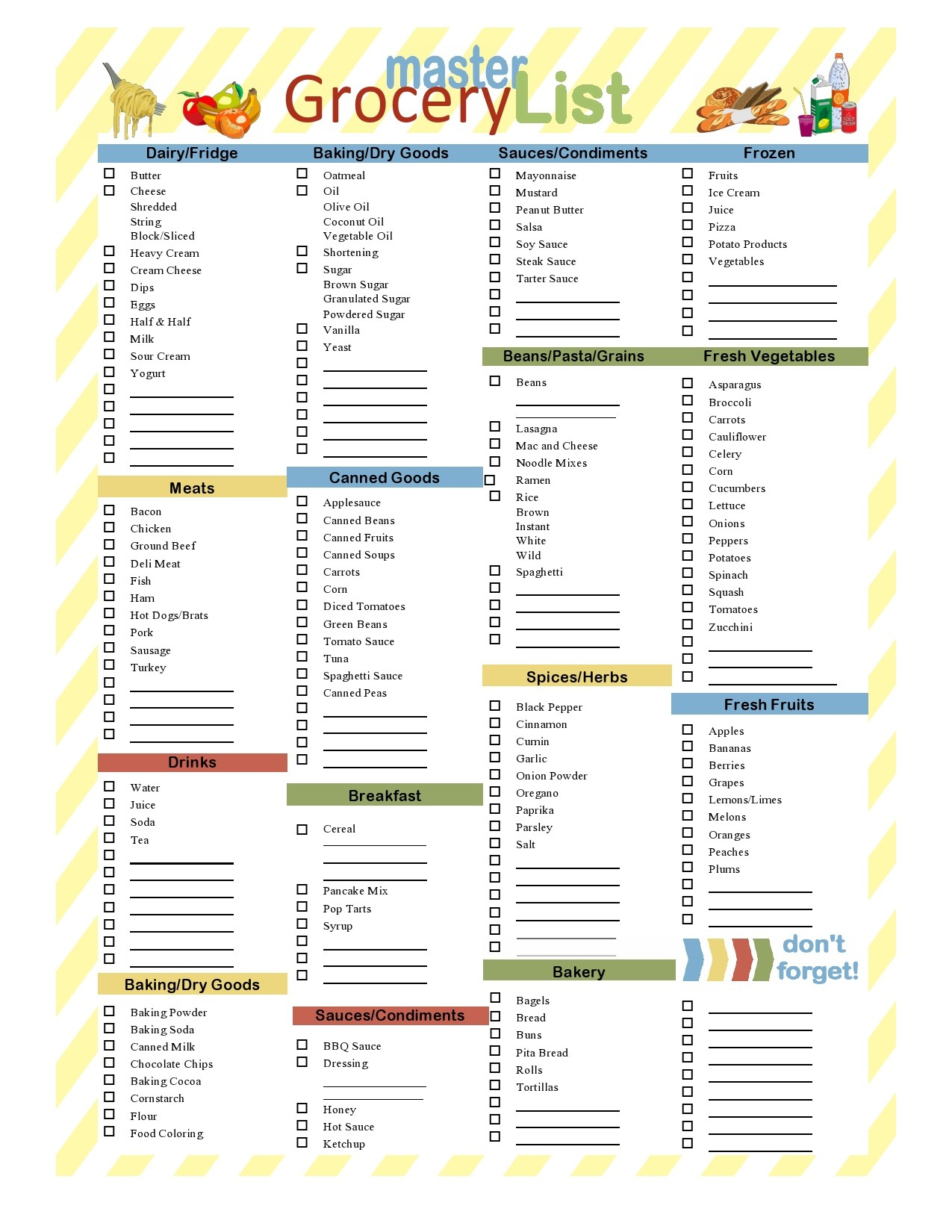 40 Best Master Grocery List Templates [Printable] ᐅ Templatelab for Free Printable Grocery List For Seniors