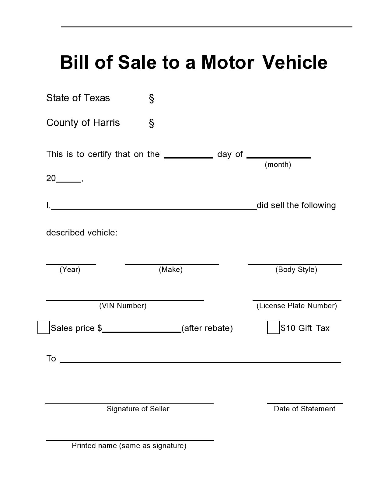 40 Printable Bill Of Sale For A Car Samples [Word, Pdf] inside Free Printable Bill of Sale Auto