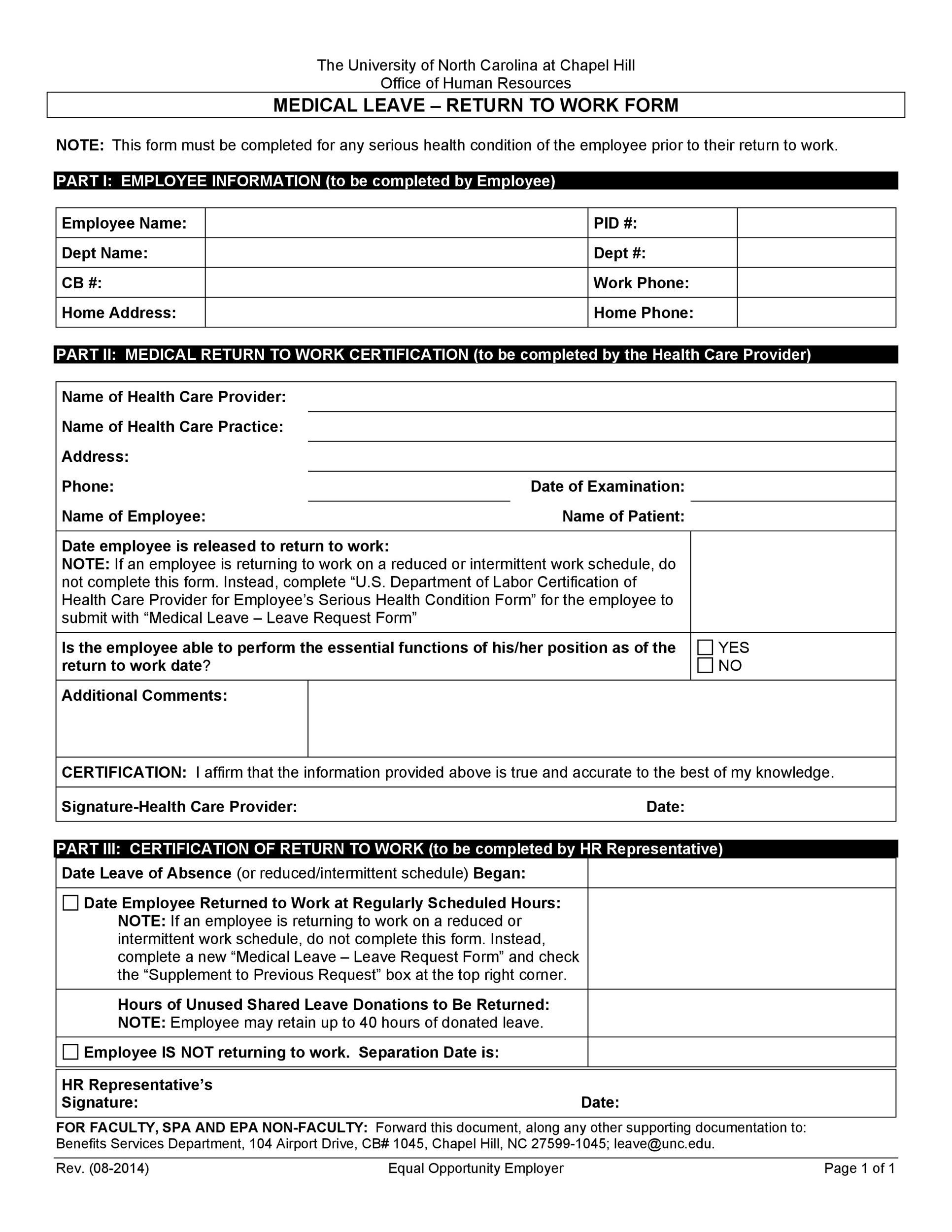 49 Best Return To Work [&amp;amp; Work Release Forms] ᐅ Templatelab with regard to Printable Return to Work Form