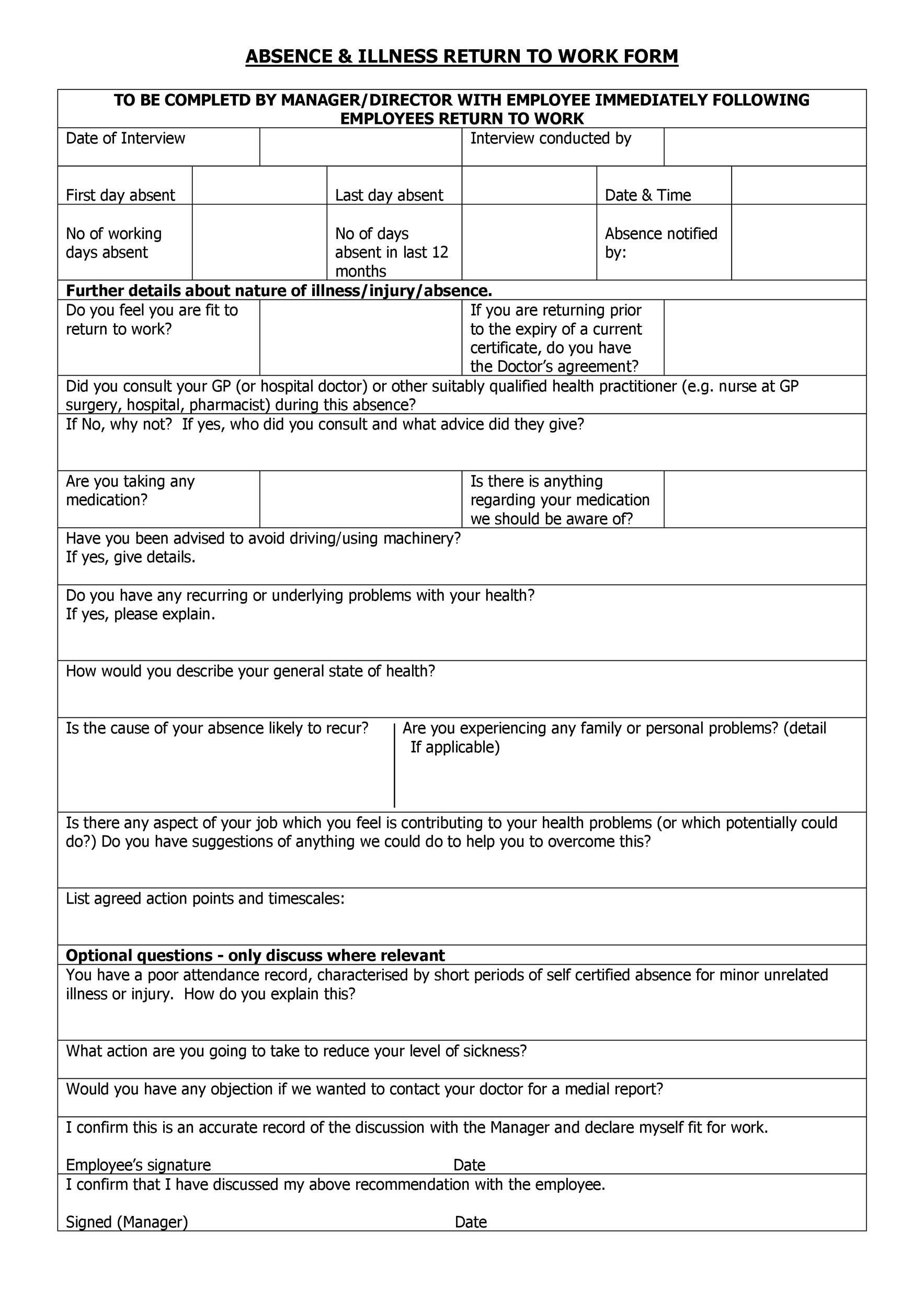 49 Best Return To Work [&amp;amp; Work Release Forms] ᐅ Templatelab within Printable Return To Work Form