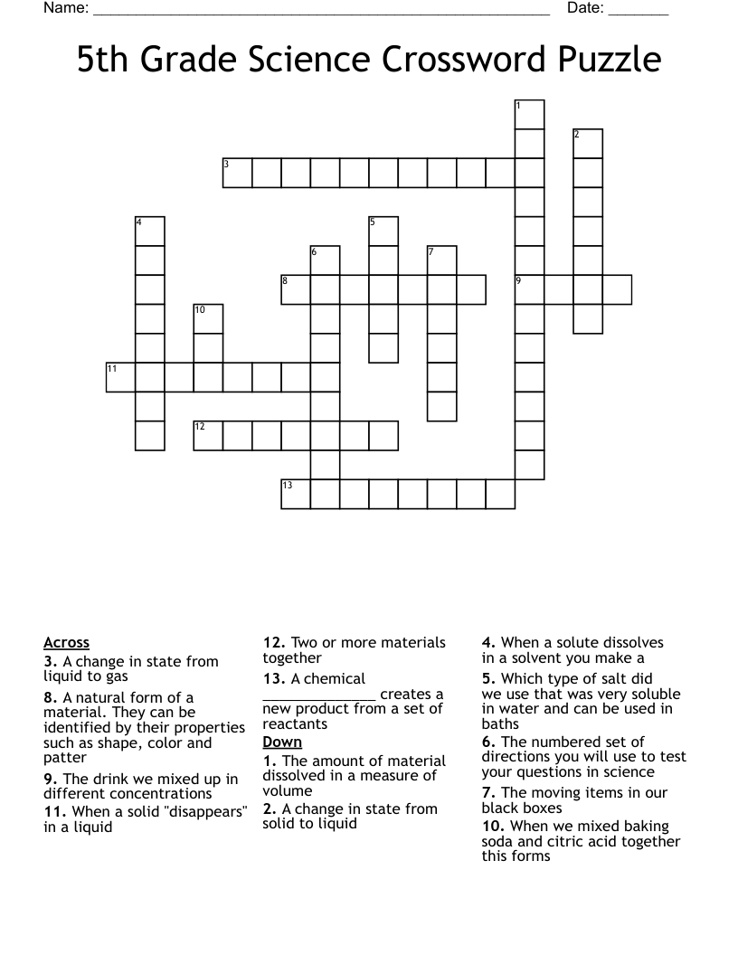 5Th Grade Science Crossword Puzzle - Wordmint with Crossword Puzzles For 5Th Graders Printable