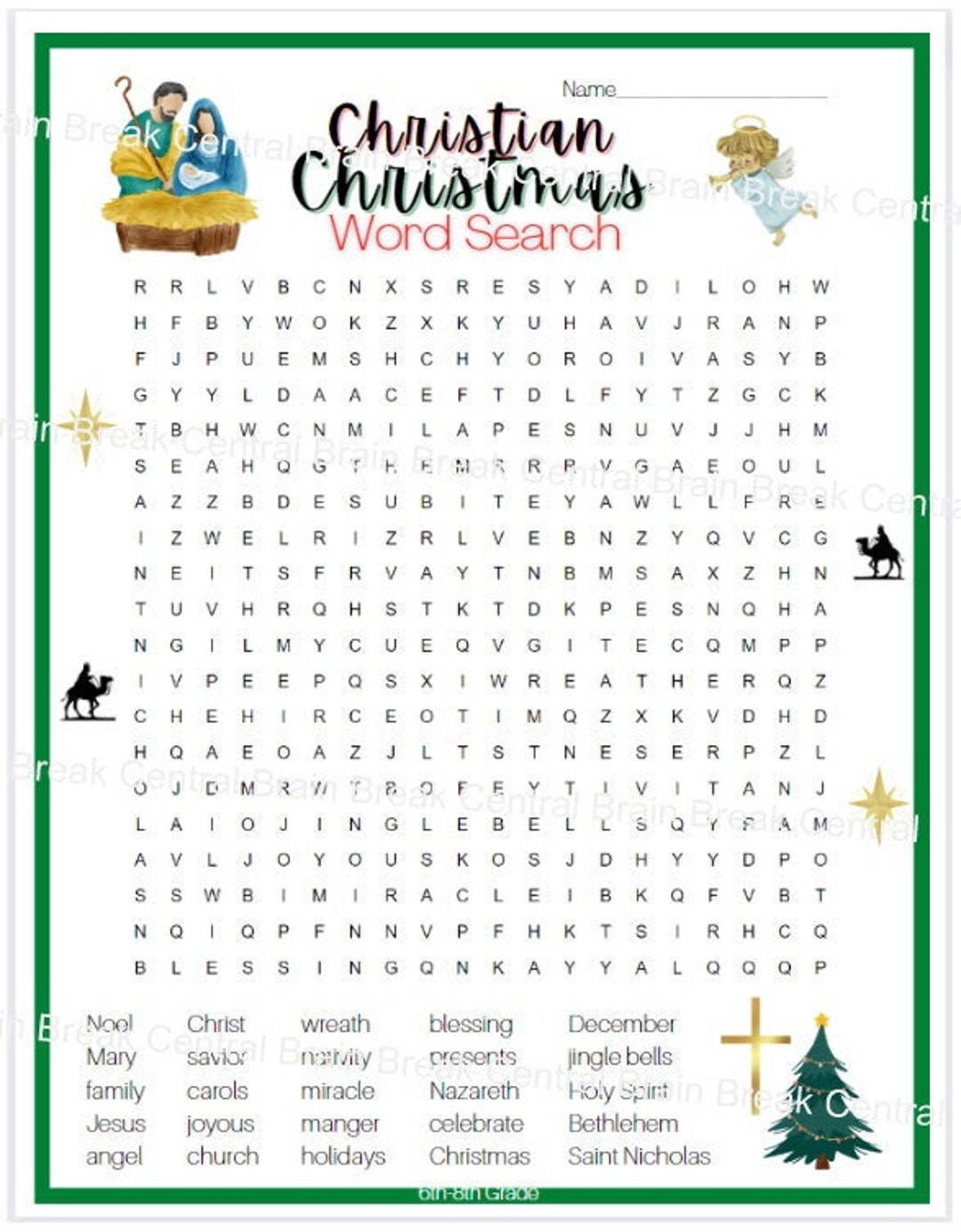 6Th-8Th Grade Christian Christmas Word Search With Answer Key pertaining to Christmas Religious Word Search Printable