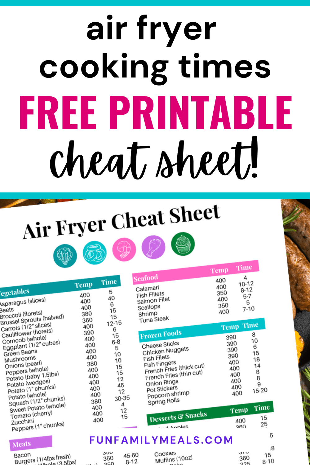 Air Fryer Cooking Times Cheat Sheet (Free Printable) - Fun Family throughout Air Fryer Cheat Sheet Printable