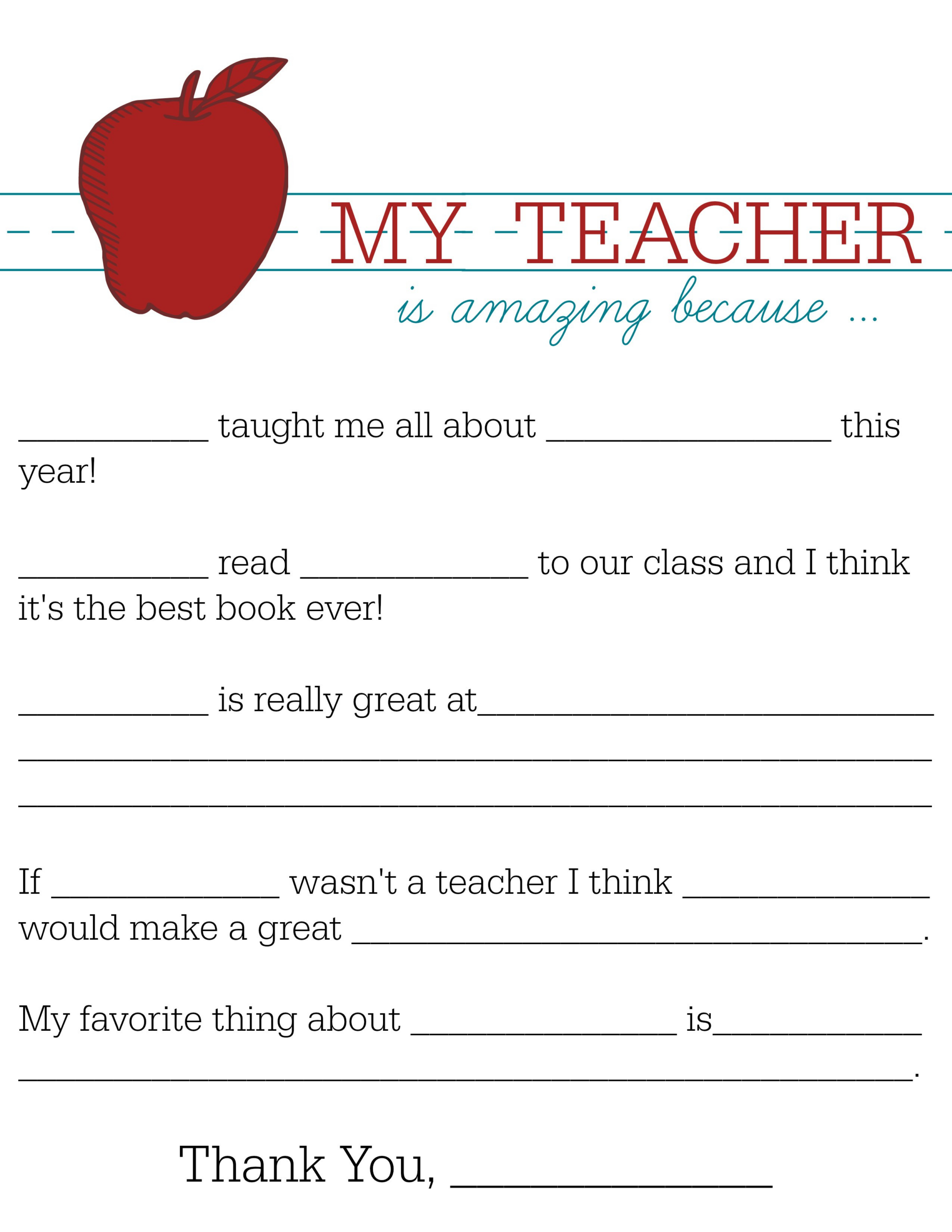 All About My Teacher in About My Teacher Printable Free