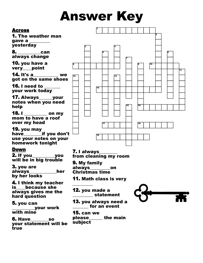 Answer Key Crossword - Wordmint inside Free Printable Crosswords With Answers