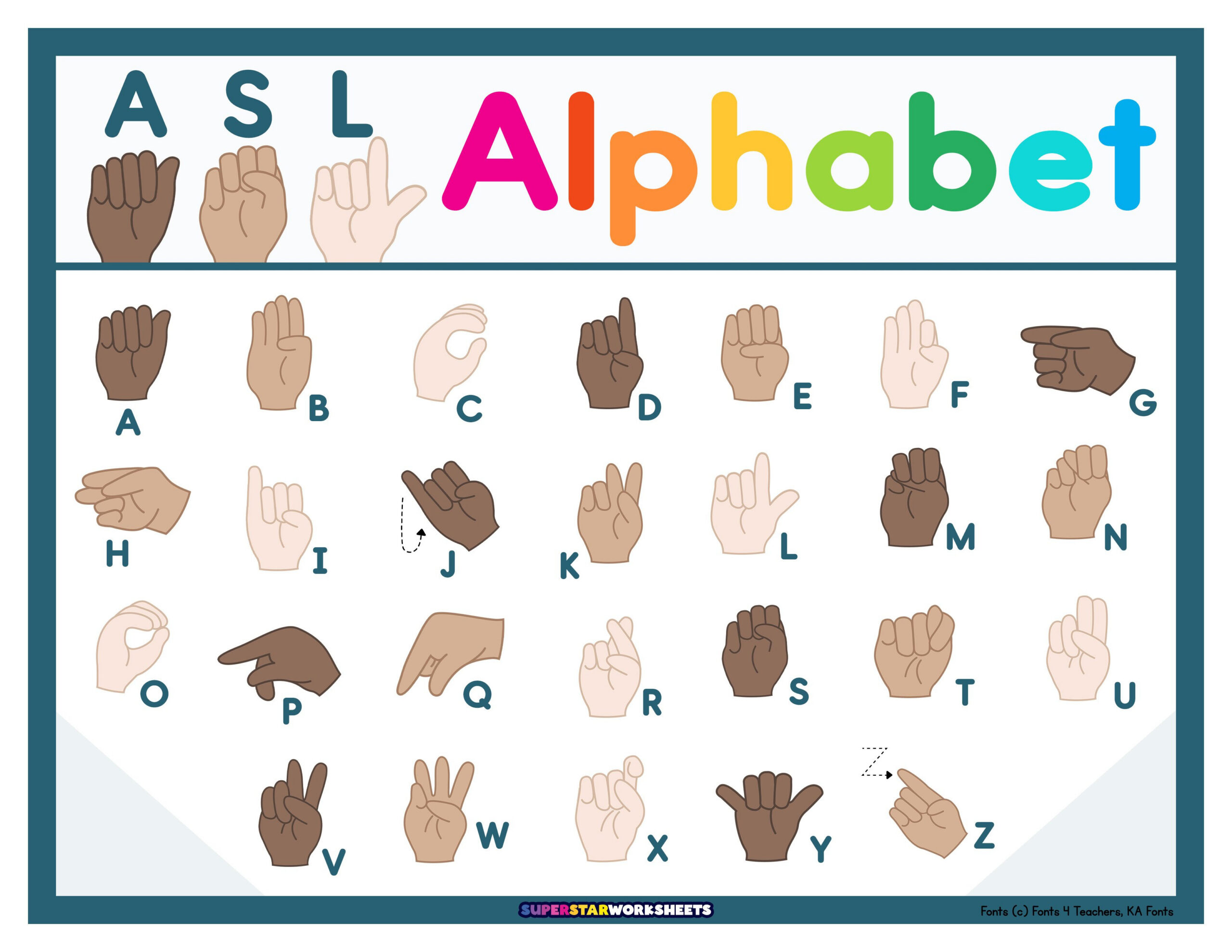 Asl Alphabet Chart - Superstar Worksheets in Free Printable Sign Language Alphabet Chart