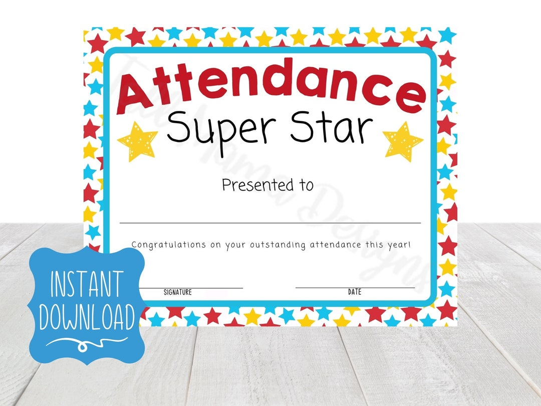 Attendance Award Certificate Printable, Perfect Attendance Certificate, Attendance Award Printable, School Attendance Certificate, Kid Award - Etsy.de within Perfect Attendance Certificate Free Printable