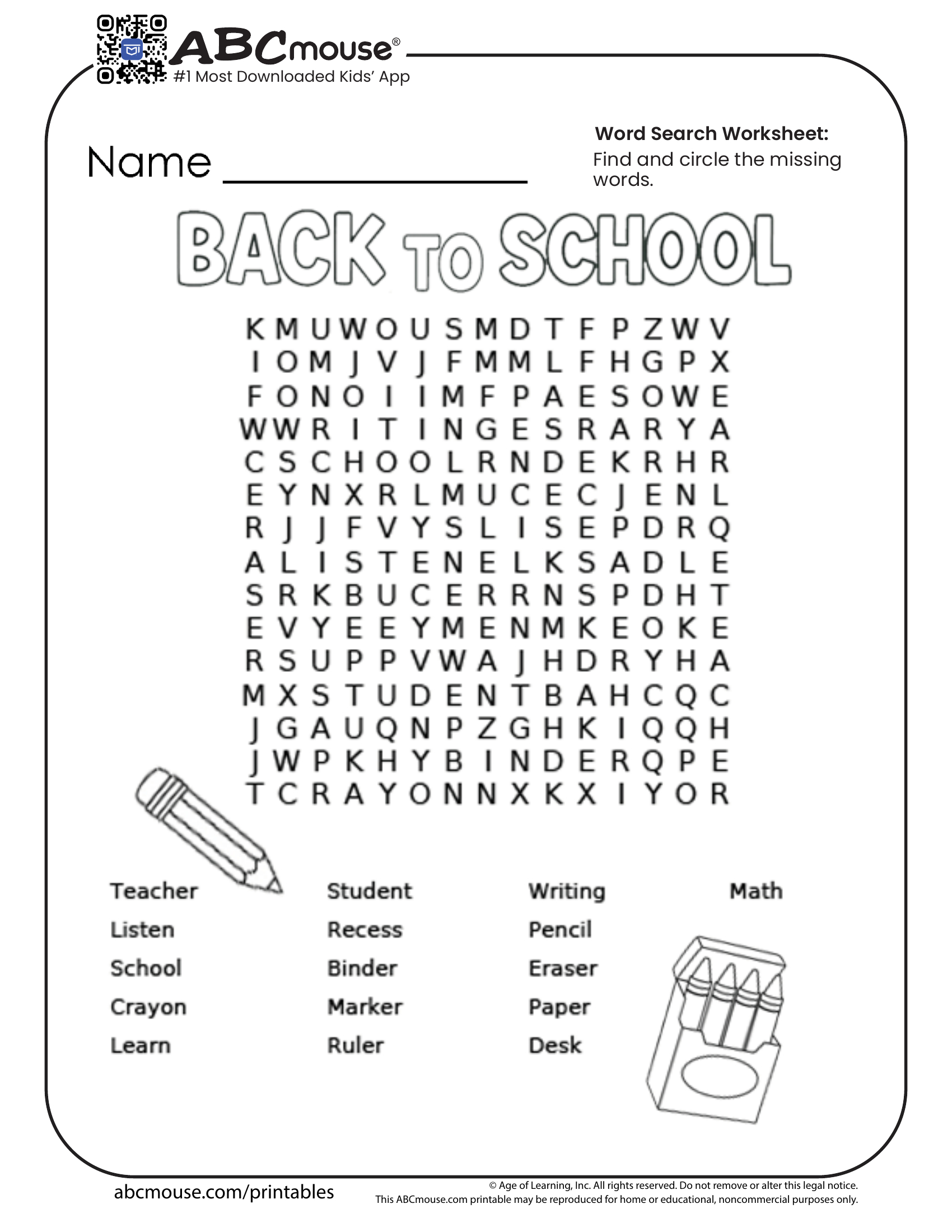 Back To School Worksheets For Kids | Abcmouse regarding Printable Activities For 7 Year Olds