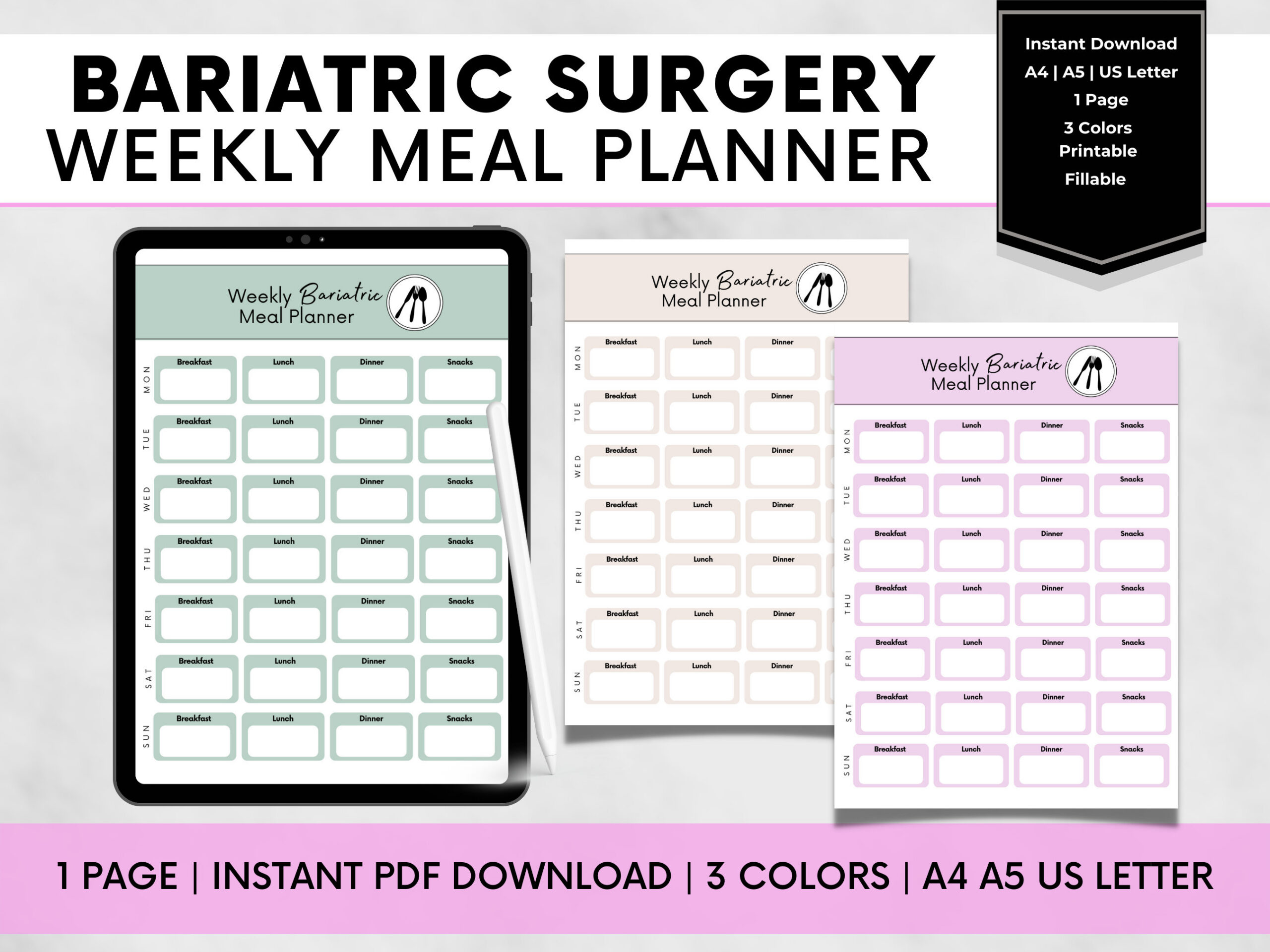 Bariatric Meal Planner, Magen Sleeve Menu Journal, Magenbypass for Pre Op Printable Bariatric Meal Plan