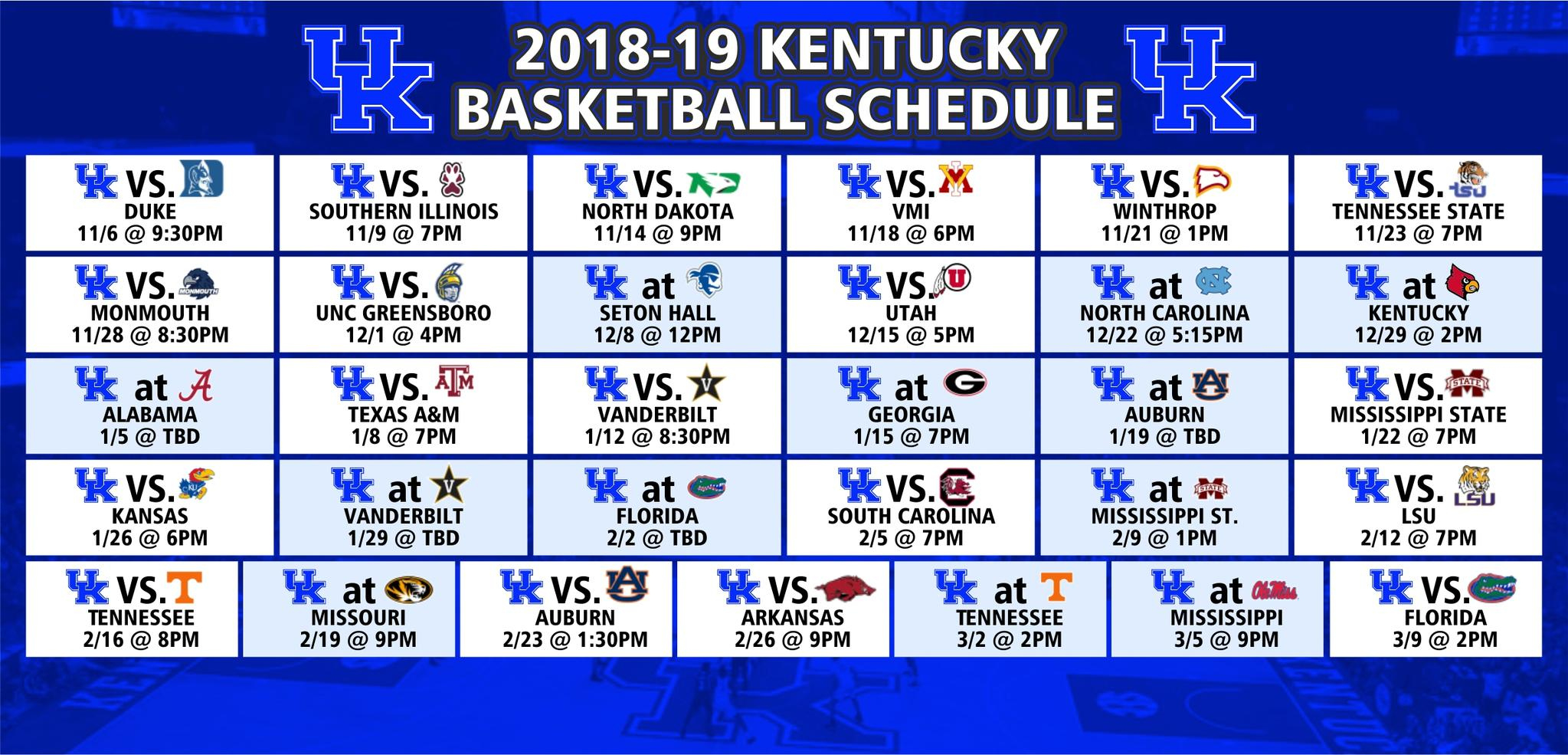 Basketball Schedule - Jd Becker'S Uk & Uofl Superstore in Printable University Of Kentucky Basketball Schedule