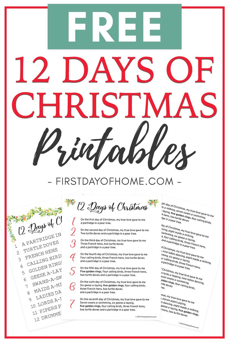 Beautiful 12 Days Of Christmas Lyrics Printable [Free Download] within Twelve Days of Christmas Words Printable
