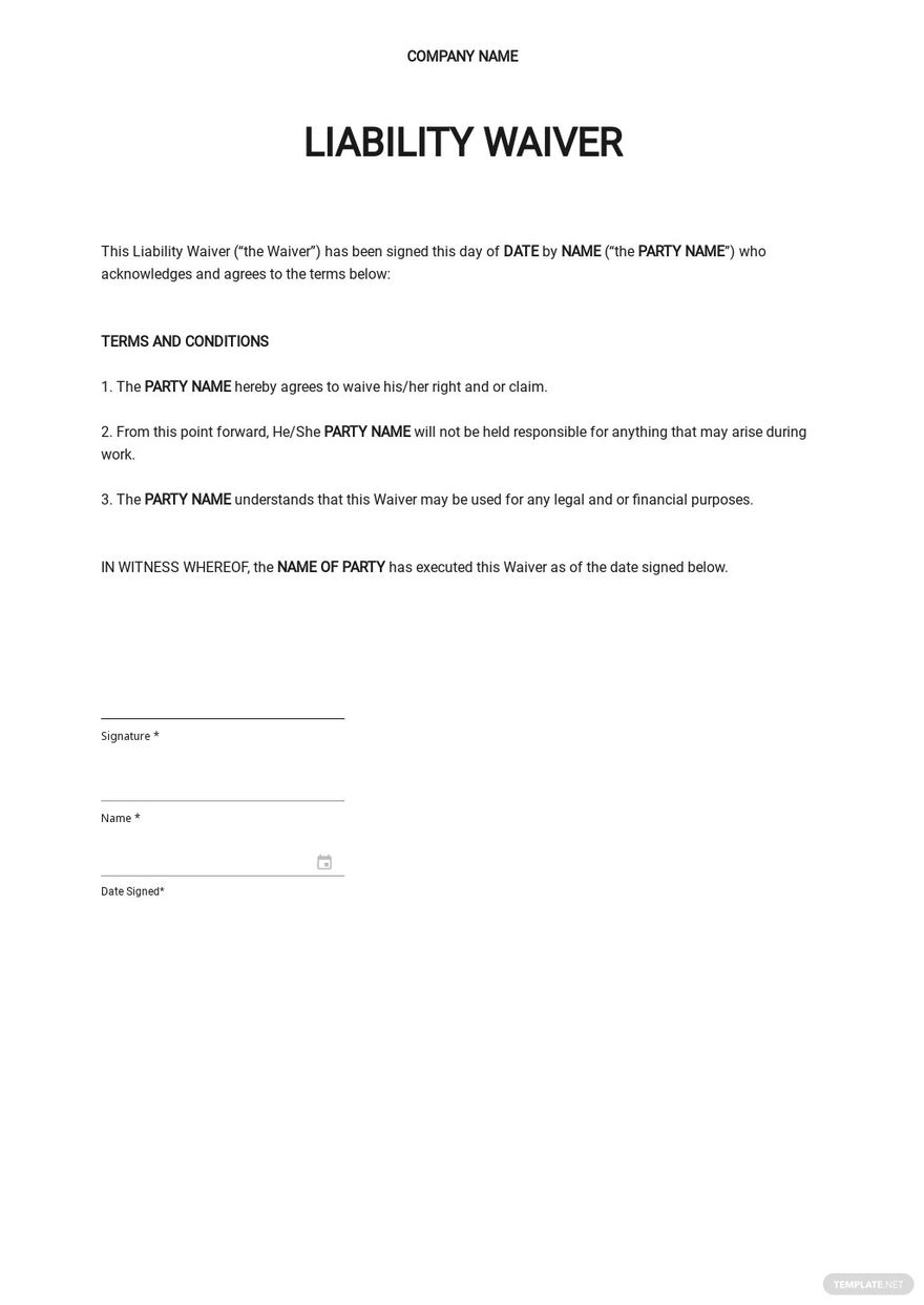 Blank Liability Waiver Template In Word, Google Docs - Download for Free Printable Liability Waiver Form