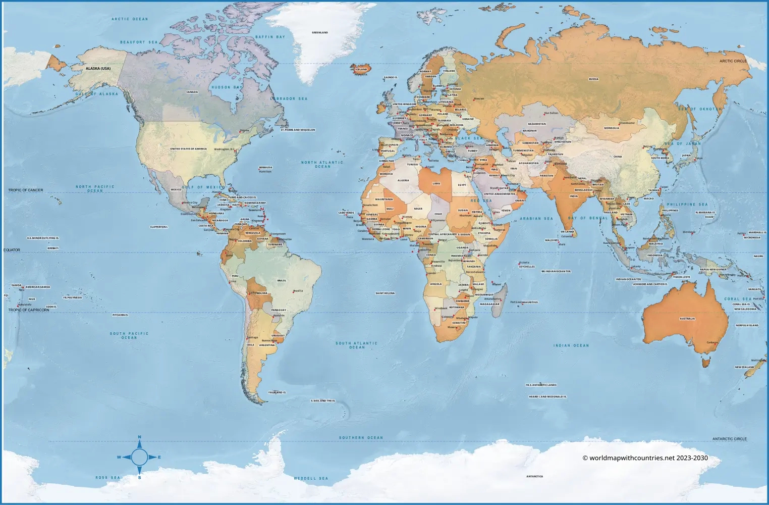 Blank Printable World Map With Countries &amp; Capitals in Map of World Printable Free