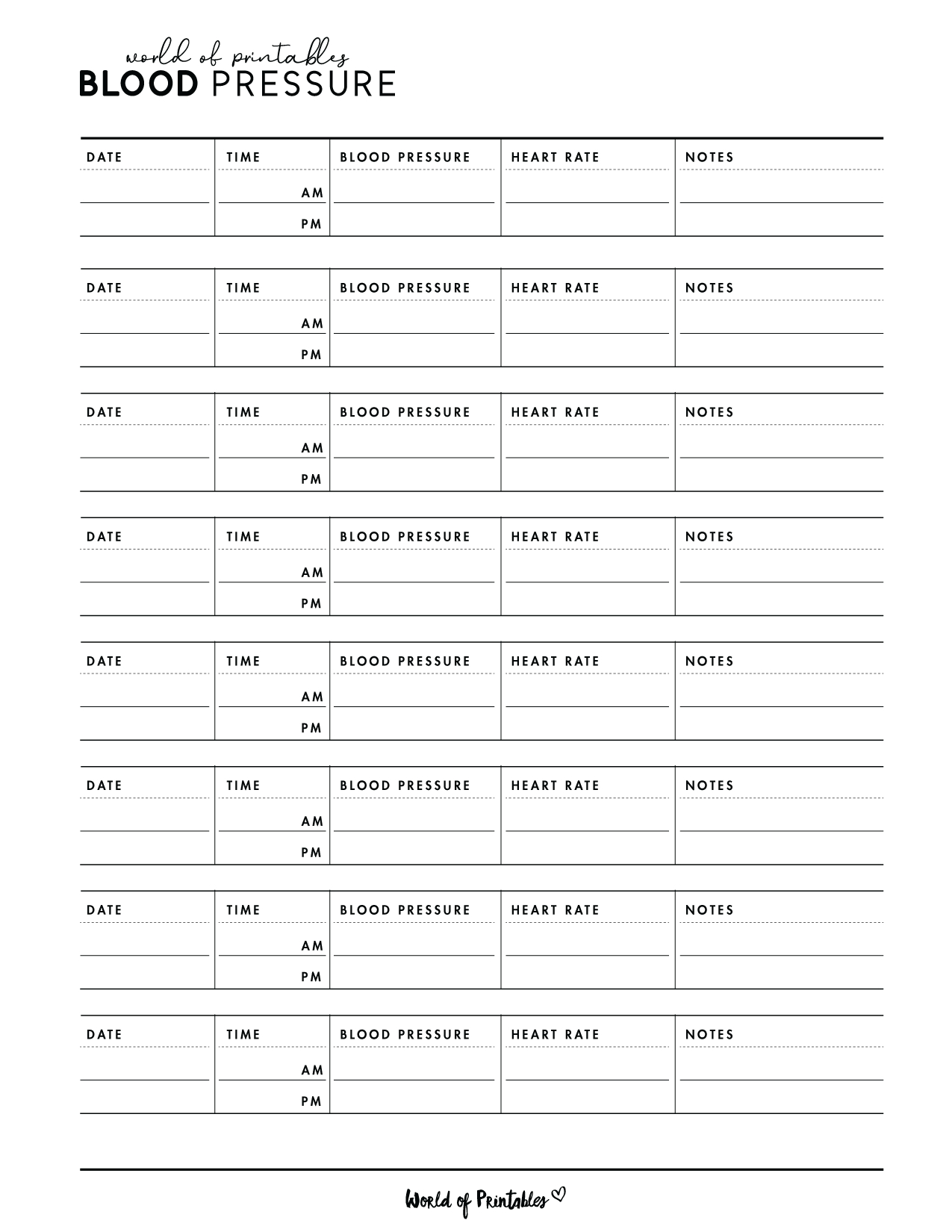 Blood Pressure Trackers - World Of Printables for Free Printable Simple Blood Pressure Log