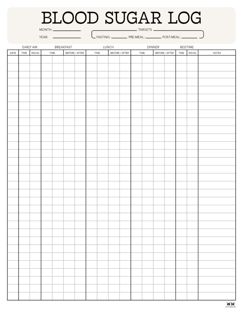 Blood Sugar Logs - 25 Free Logs &amp;amp; Trackers | Printabulls for Pdf Free Printable Blood Sugar Log Sheet