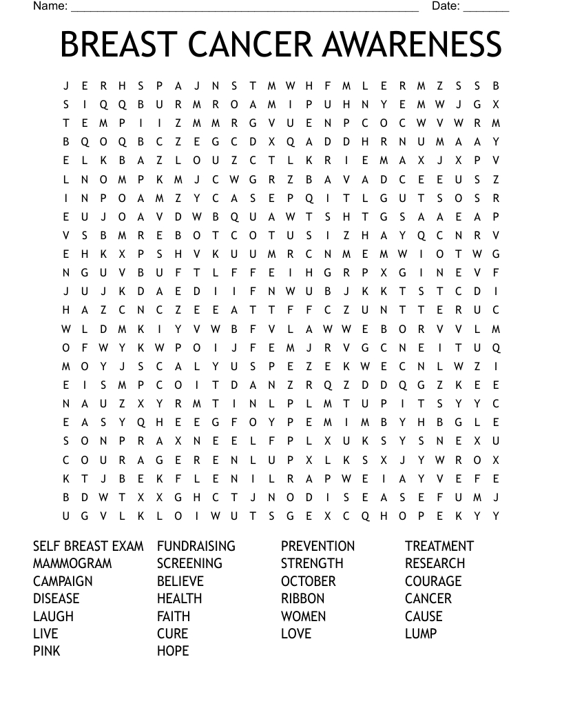 Breast Cancer Awareness Word Search - Wordmint regarding Breast Cancer Awareness Printable Games