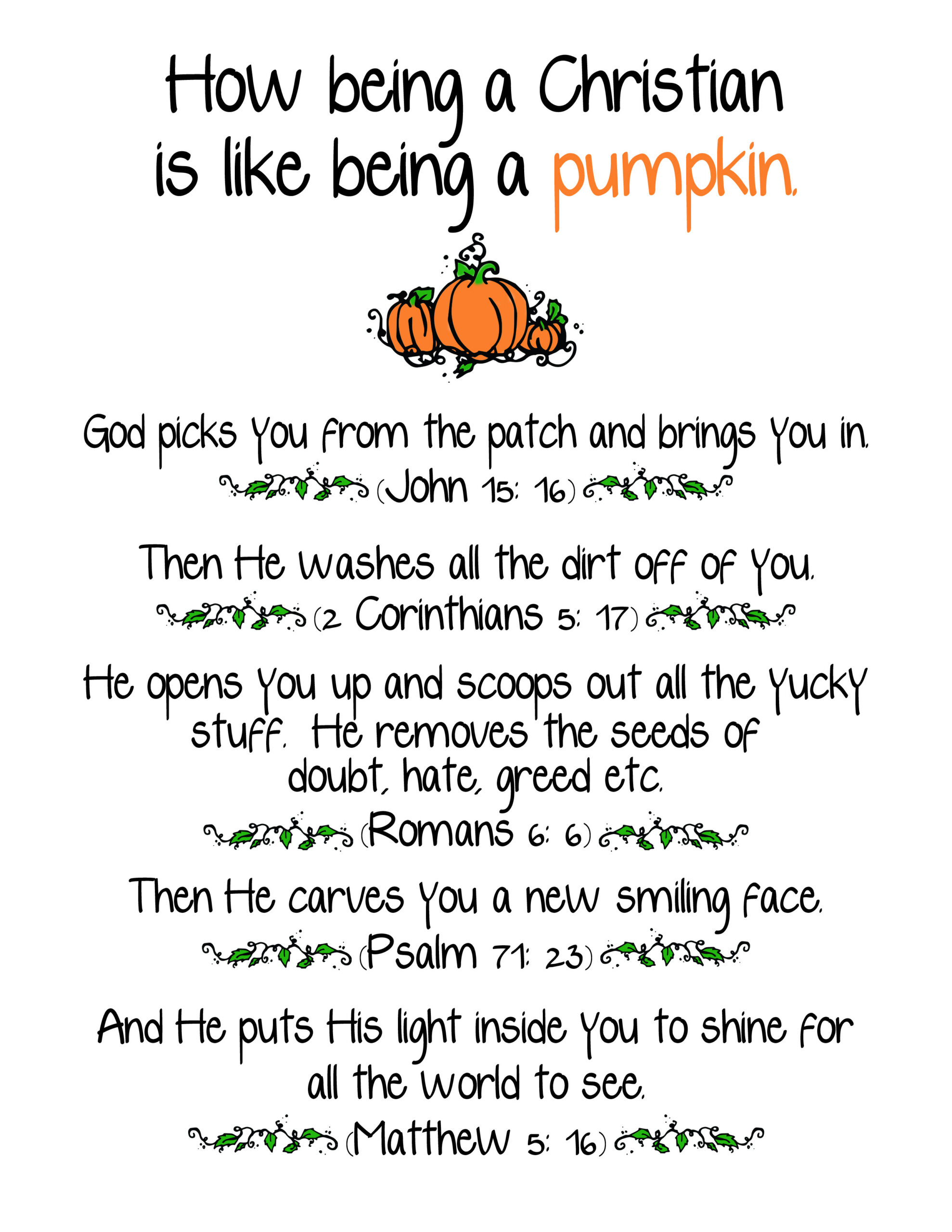 Christian Pumpkin Poem throughout Being A Christian Is Like Being A Pumpkin Free Printable
