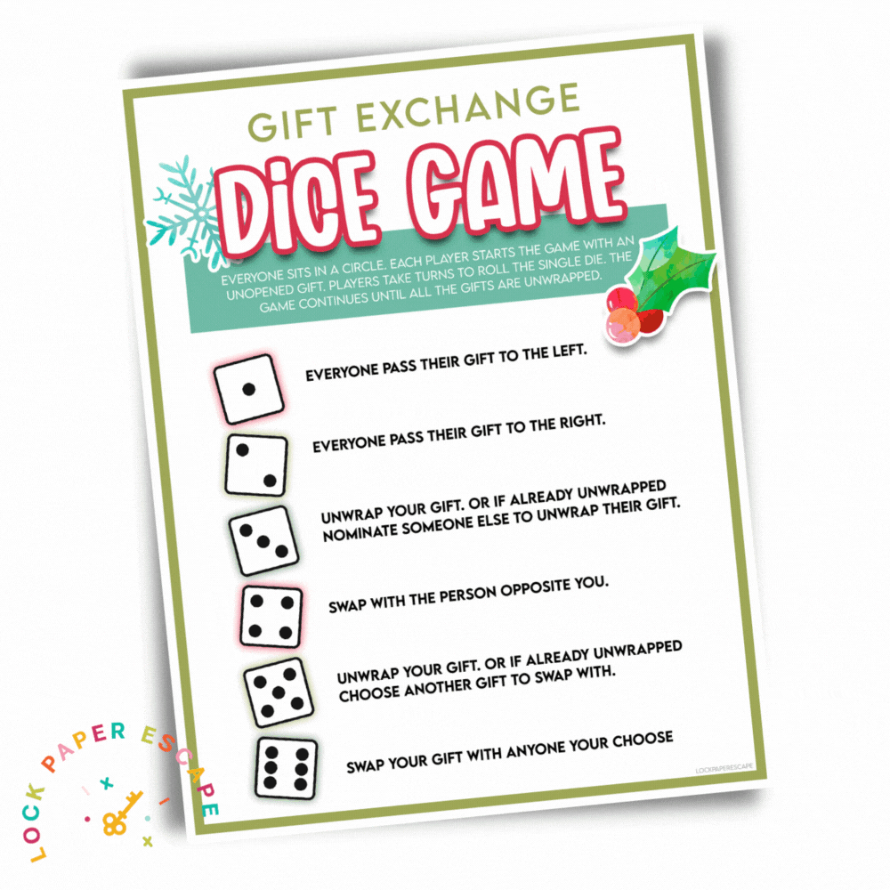 Christmas Dice Gift Exchange Game - Lock Paper Escape with regard to Gift Exchange Dice Game Free Printable