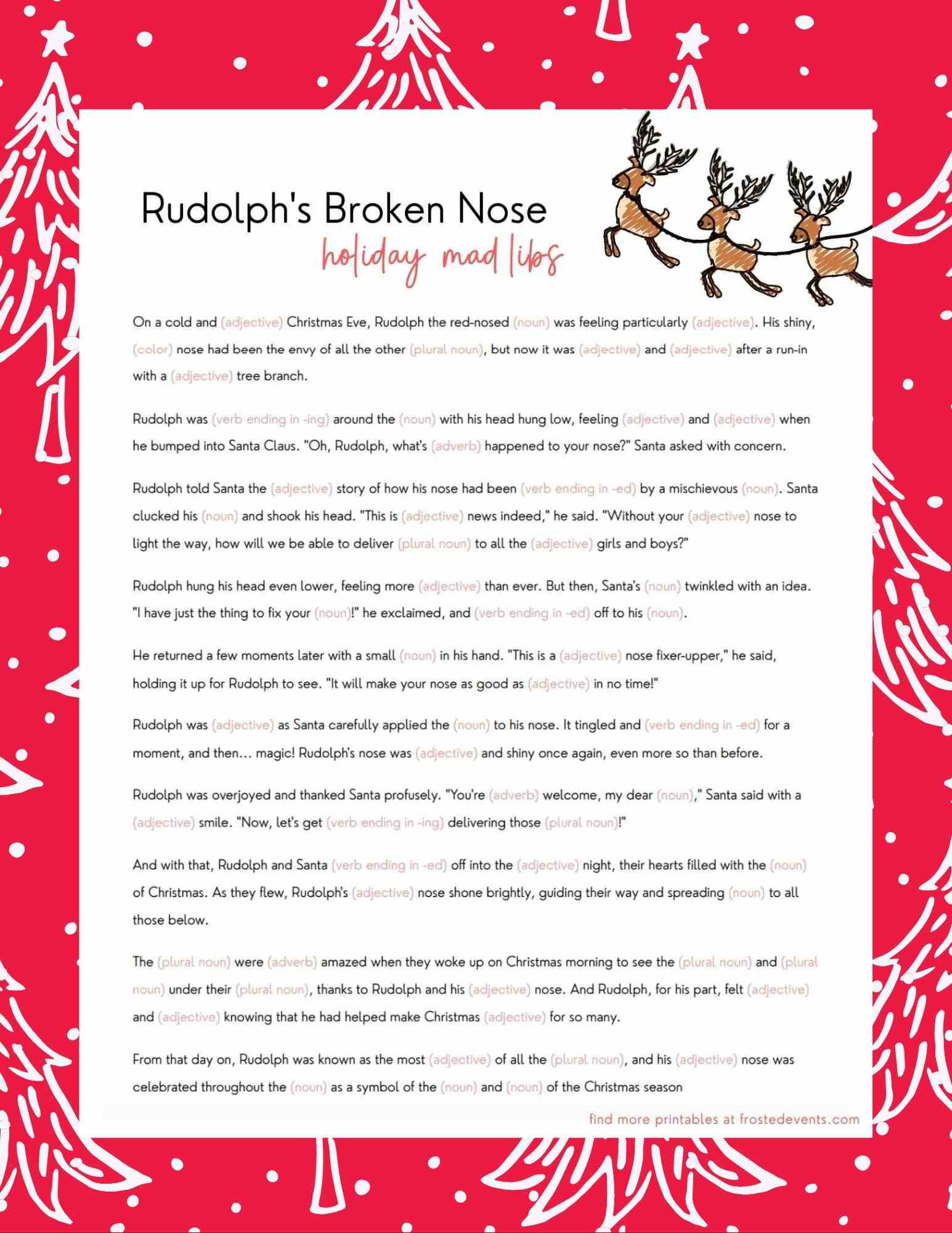 Christmas Mad Libs For Kids- Rudolph Edition - Frosted Blog in Free Printable Mad Libs Christmas