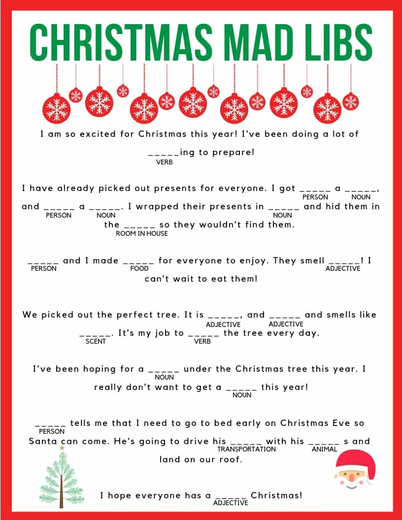 Christmas Mad Libs - Jac Of All Things in Free Printable Mad Libs Christmas