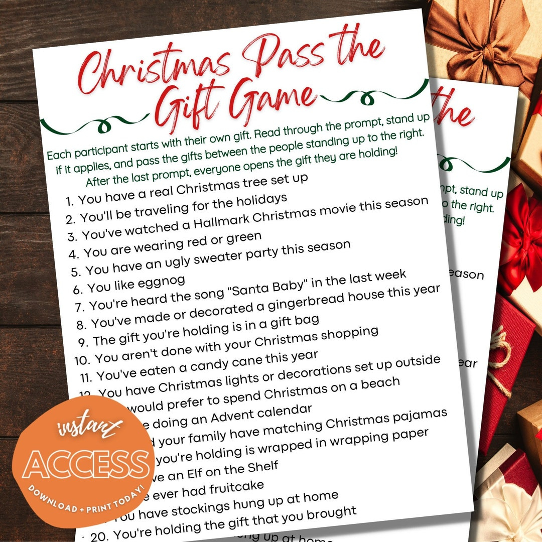 Christmas Pass The Gift Game - Instant Download - Printable in Christmas Pass the Gift Game Printable