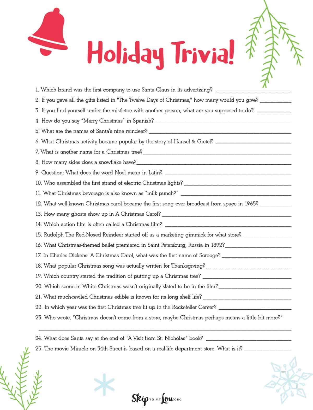 Christmas Trivia | Skip To My Lou throughout Free Christmas Trivia Printable With Answers