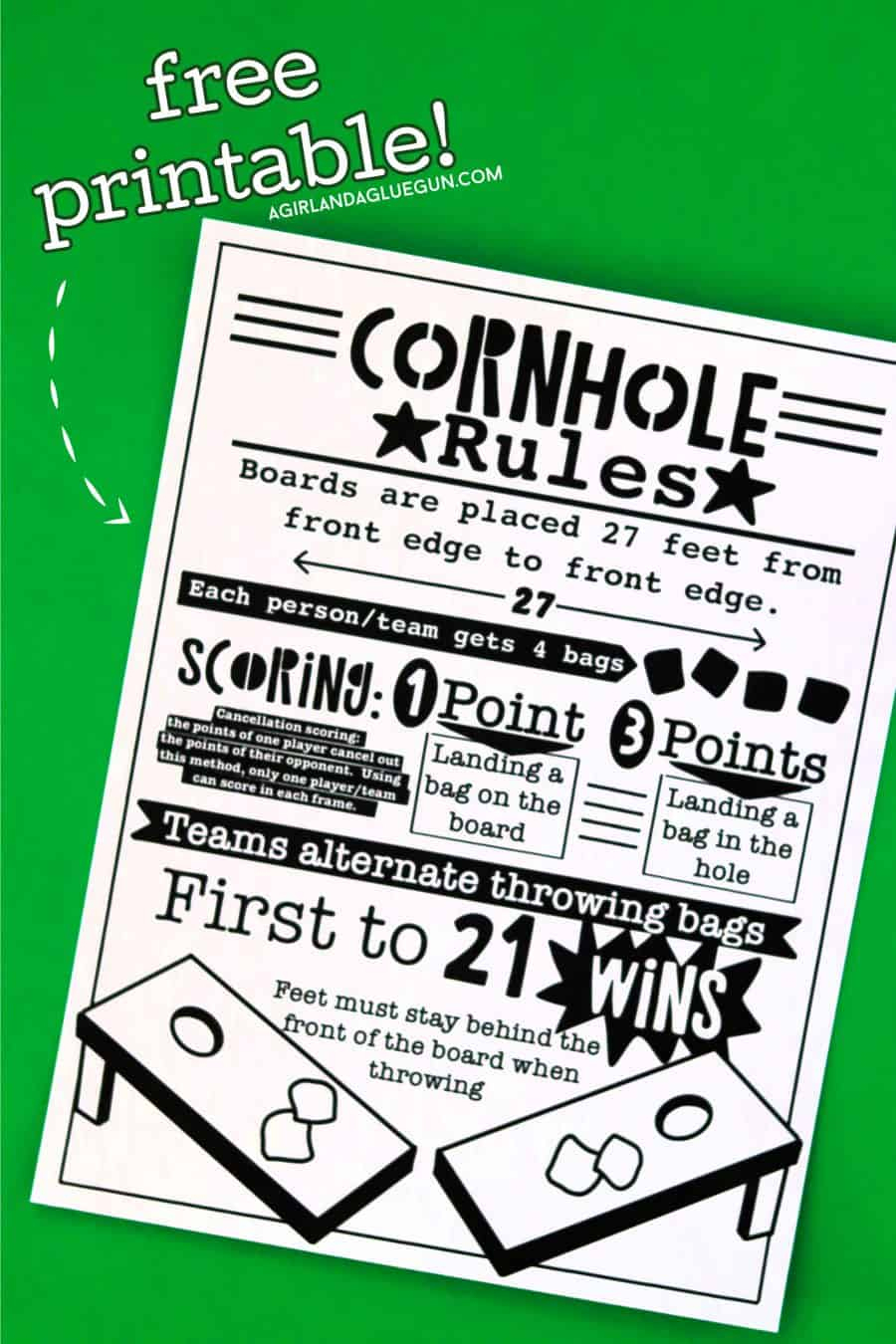 Cornhole Rules Printable - A Girl And A Glue Gun with Printable Bean Bag Toss Rules