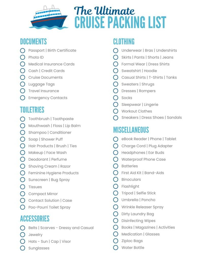 Cruise Packing Checklist – Free Printable! with regard to Caribbean Cruise Packing List Printable