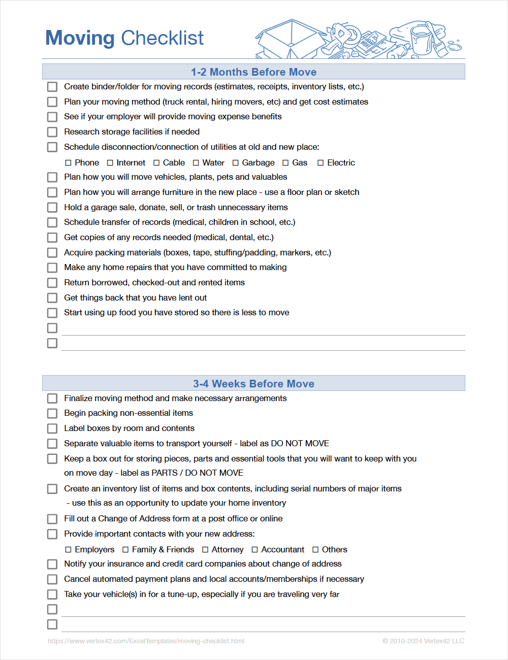 Detailed Moving Checklist - Printable Moving Checklist For Excel throughout Printable House Moving Checklist Template
