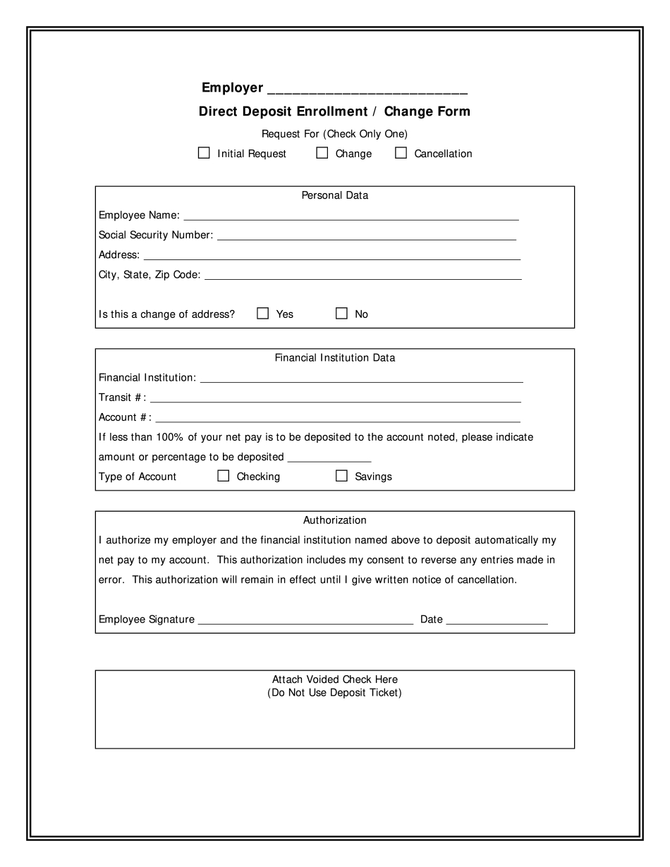 Direct Deposit Form - Printable Blank Pdf Online with regard to Free Printable Direct Deposit Form