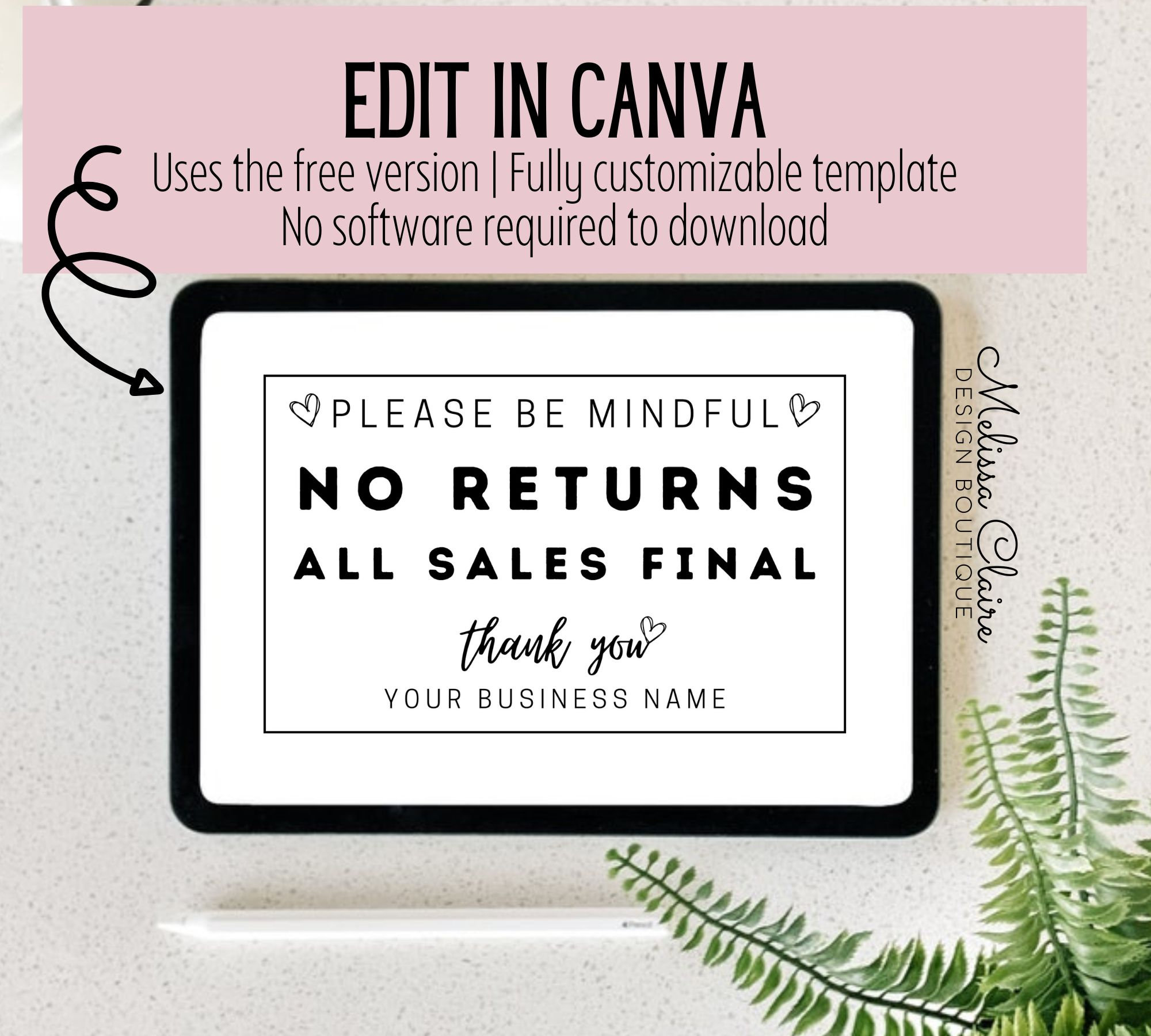Editable No Returns Sign Template, Printable All Sales Final Sign pertaining to All Sales Final Sign Printable