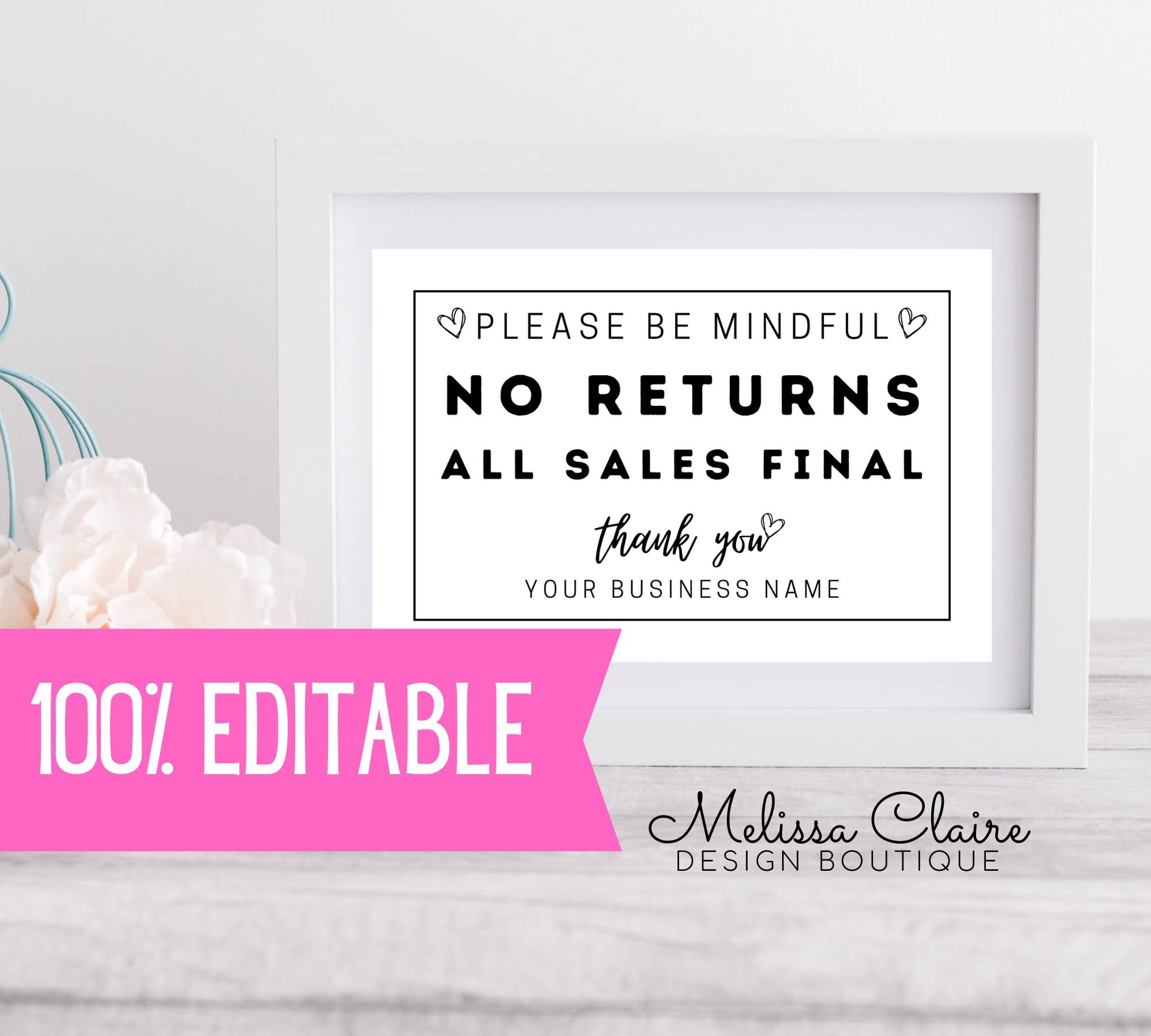 Editable No Returns Sign Template, Printable All Sales Final Sign throughout All Sales Final Sign Printable