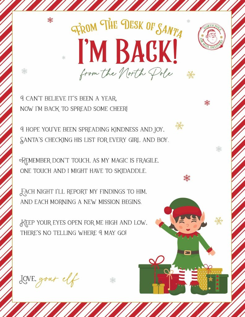 Elf On The Shelf Arrival And Goodbye Letters, Free Printable Set in Free Printable Elf On The Shelf Return Letter