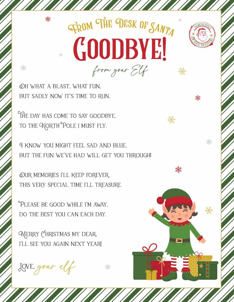 Elf On The Shelf Arrival And Goodbye Letters, Free Printable Set throughout Free Printable Elf On The Shelf Goodbye Letter