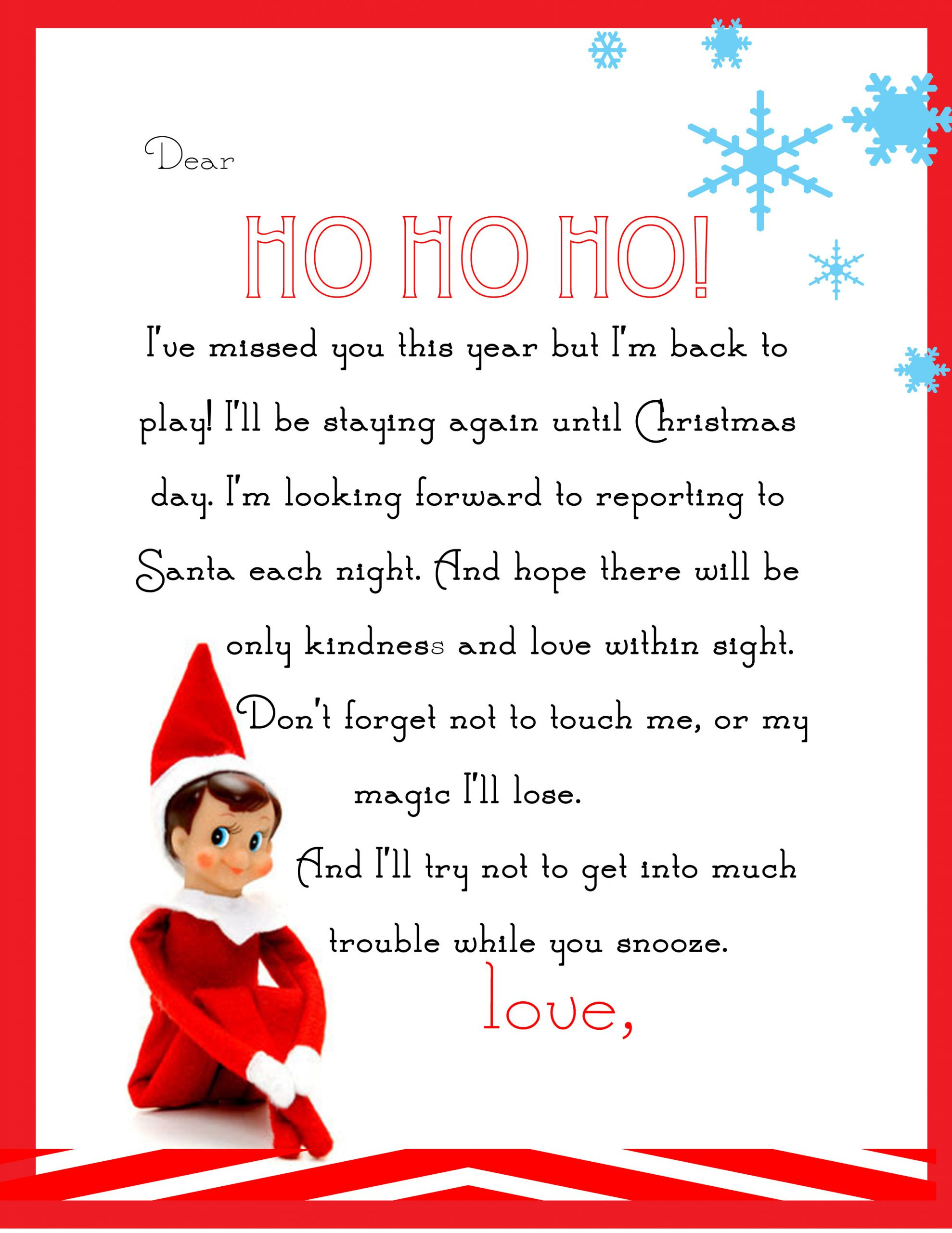 Elf On The Shelf Letter {Free Printable} for Free Printable Elf on the Shelf Return Letter