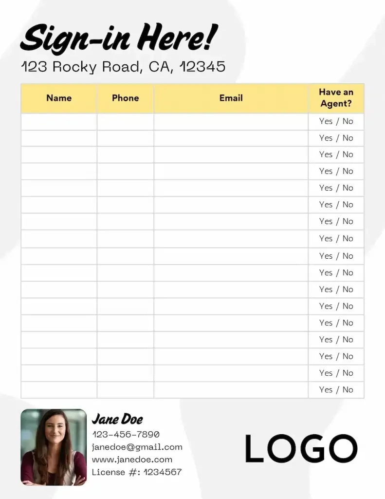 🏡 12 Free Open House Sign-In Sheets: Pdf Editable Templates intended for Free Printable Open House Sign In Sheet