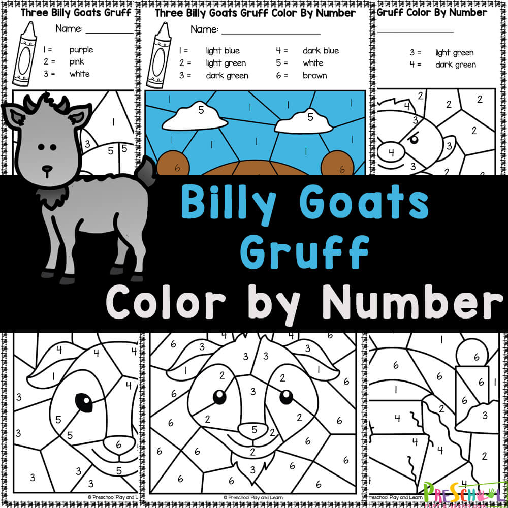 🐐 Free Three Billy Goats Gruff Colornumber Worksheets regarding Three Billy Goats Gruff Printables