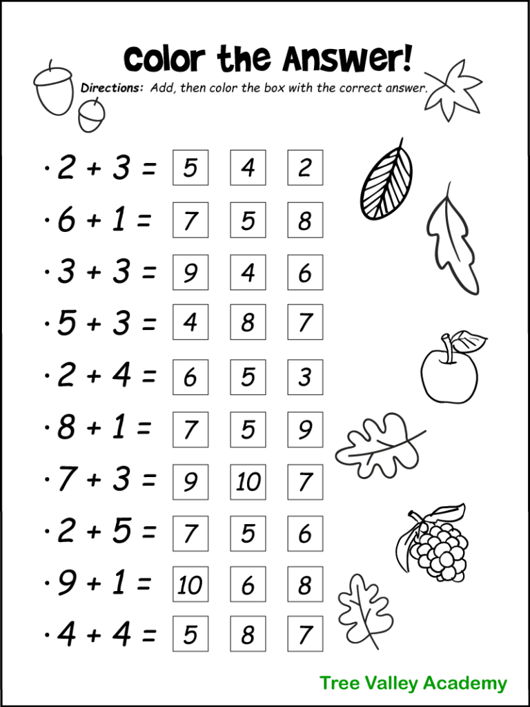 Fall Math Worksheets For Kindergarten, Preschool & 1St Grade with Printable Activities For 7 Year Olds