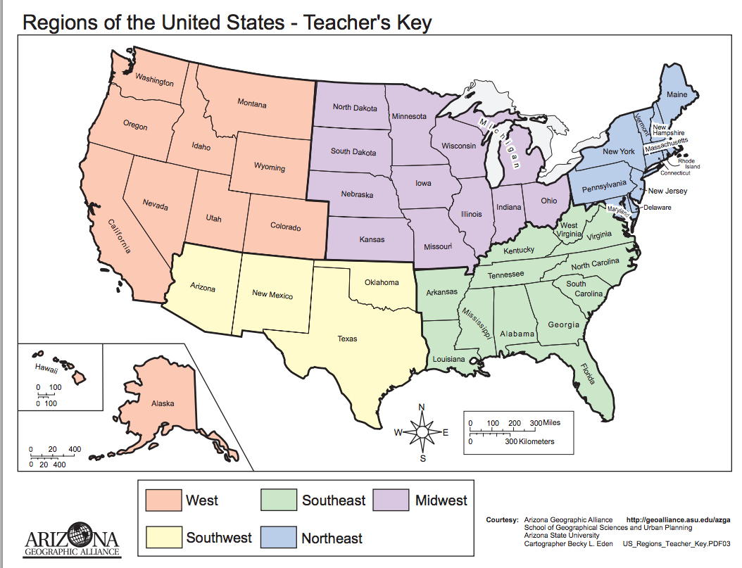 Five Regions Of The United States within 5 Regions Of The United States Printable Map