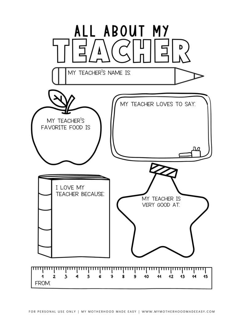 Free All About My Teacher Printable Pdf (Thank You Gift) – My in About My Teacher Printable Free