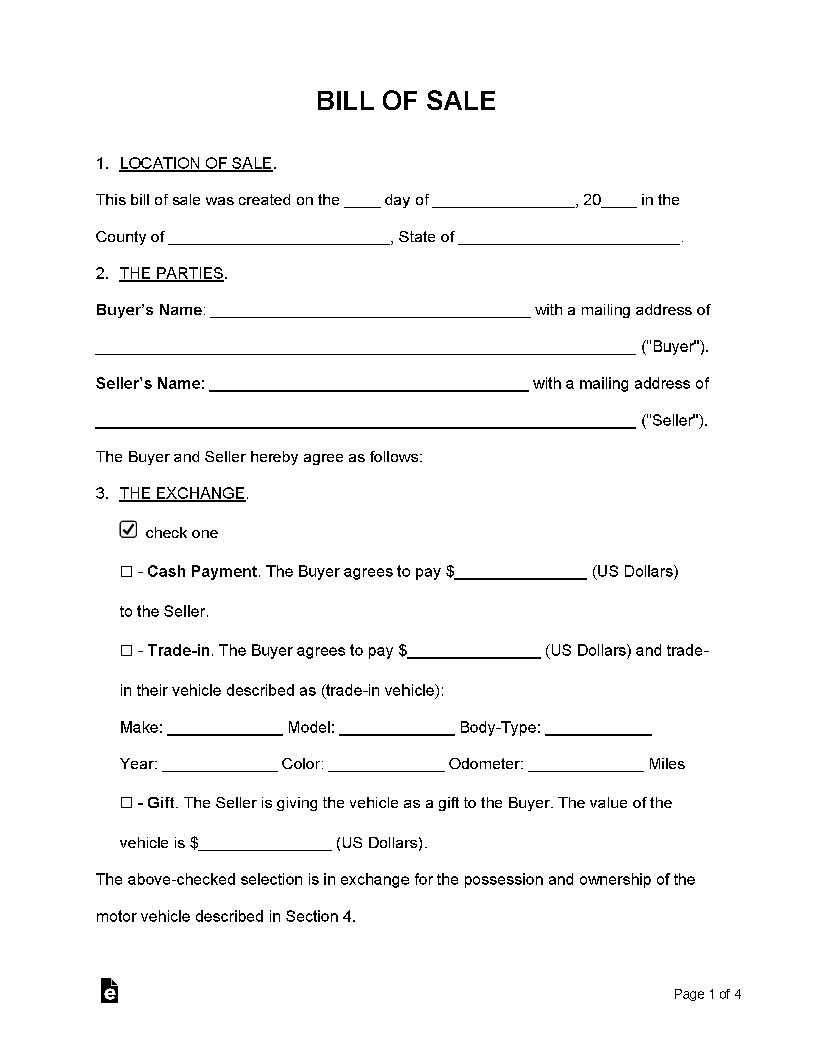 Free Bill Of Sale Forms (24) - Pdf | Word – Eforms inside Used Car Printable Bill Of Sale