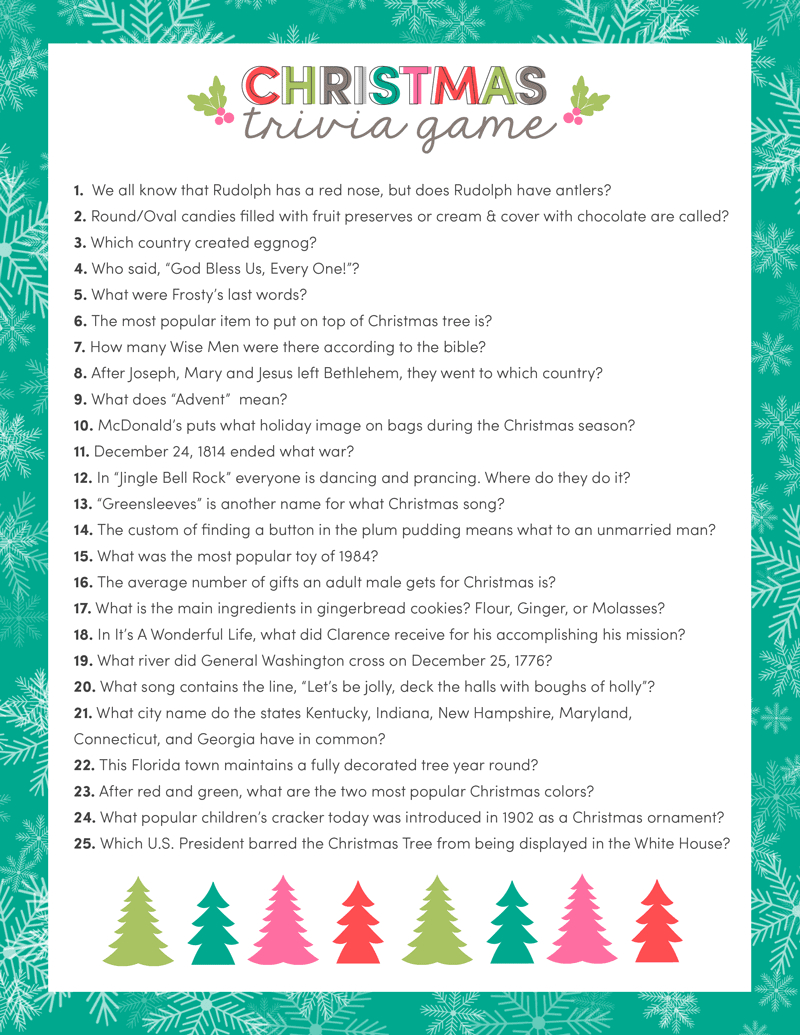 Free Christmas Trivia Printables {Games For The Family!} | Lil' Luna with regard to Free Christmas Trivia Printable With Answers