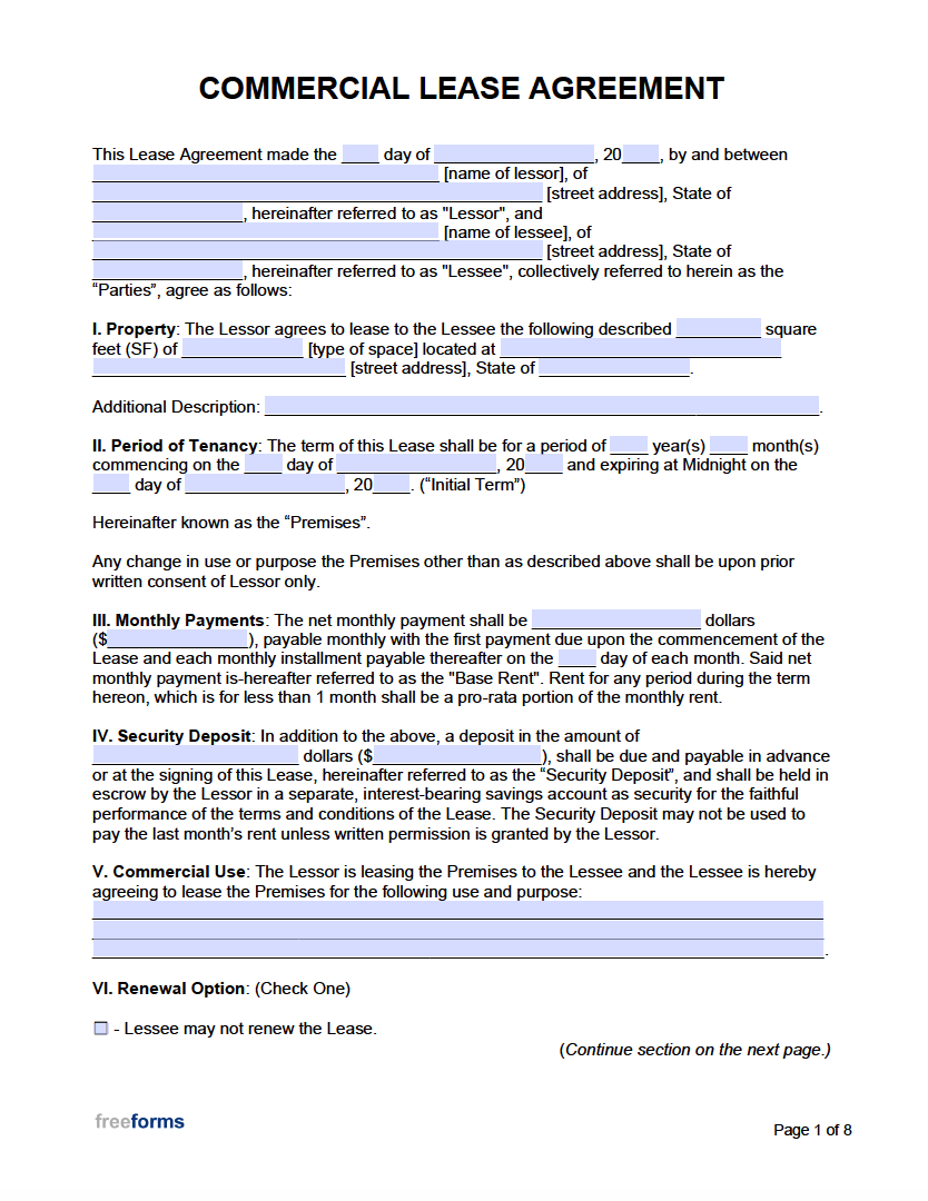 Free Commercial Rental Lease Agreement Templates | Pdf | Word regarding Commercial Lease Agreement Free Printable