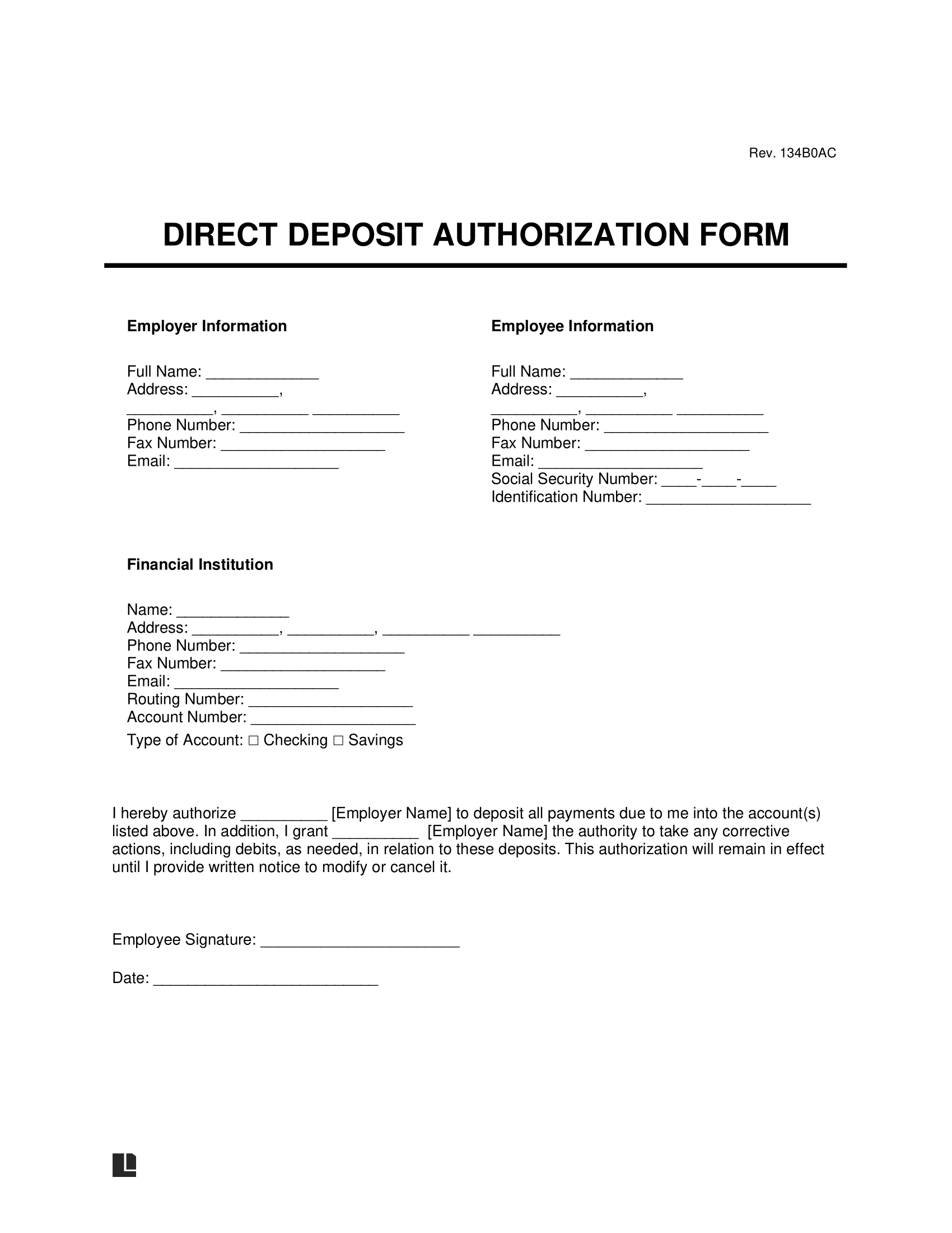 Free Direct Deposit Authorization Form | Pdf &amp; Word pertaining to Free Printable Direct Deposit Form